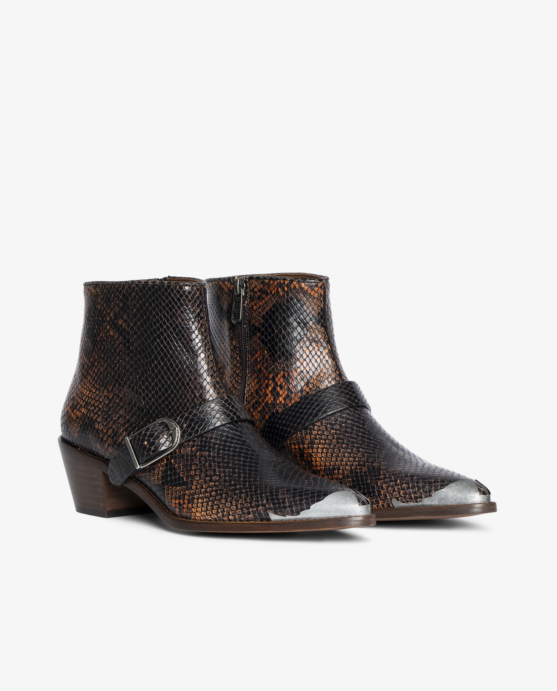 Botines cowboy de mujer de piel bicolor y efecto pitón - Zadig & Voltaire - Naranja / Negro Naranja / Negro-3