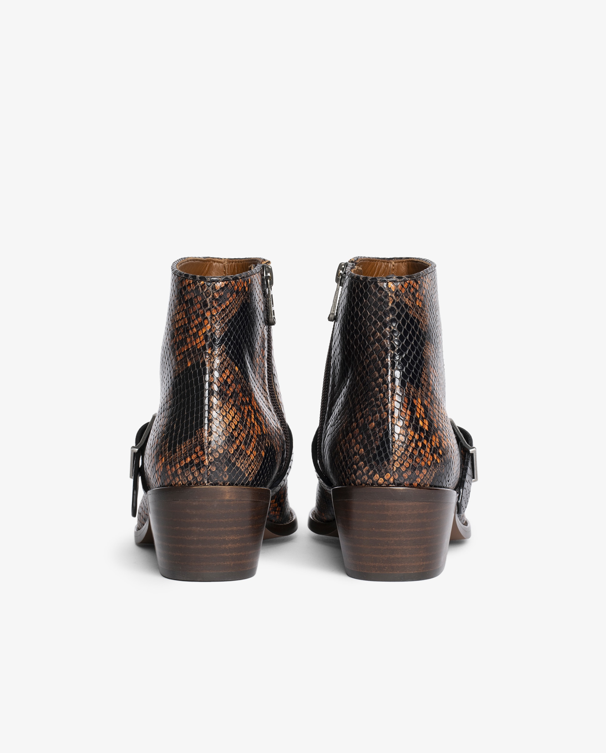 Botines cowboy de mujer de piel bicolor y efecto pitón - Zadig & Voltaire - Naranja / Negro Naranja / Negro-5