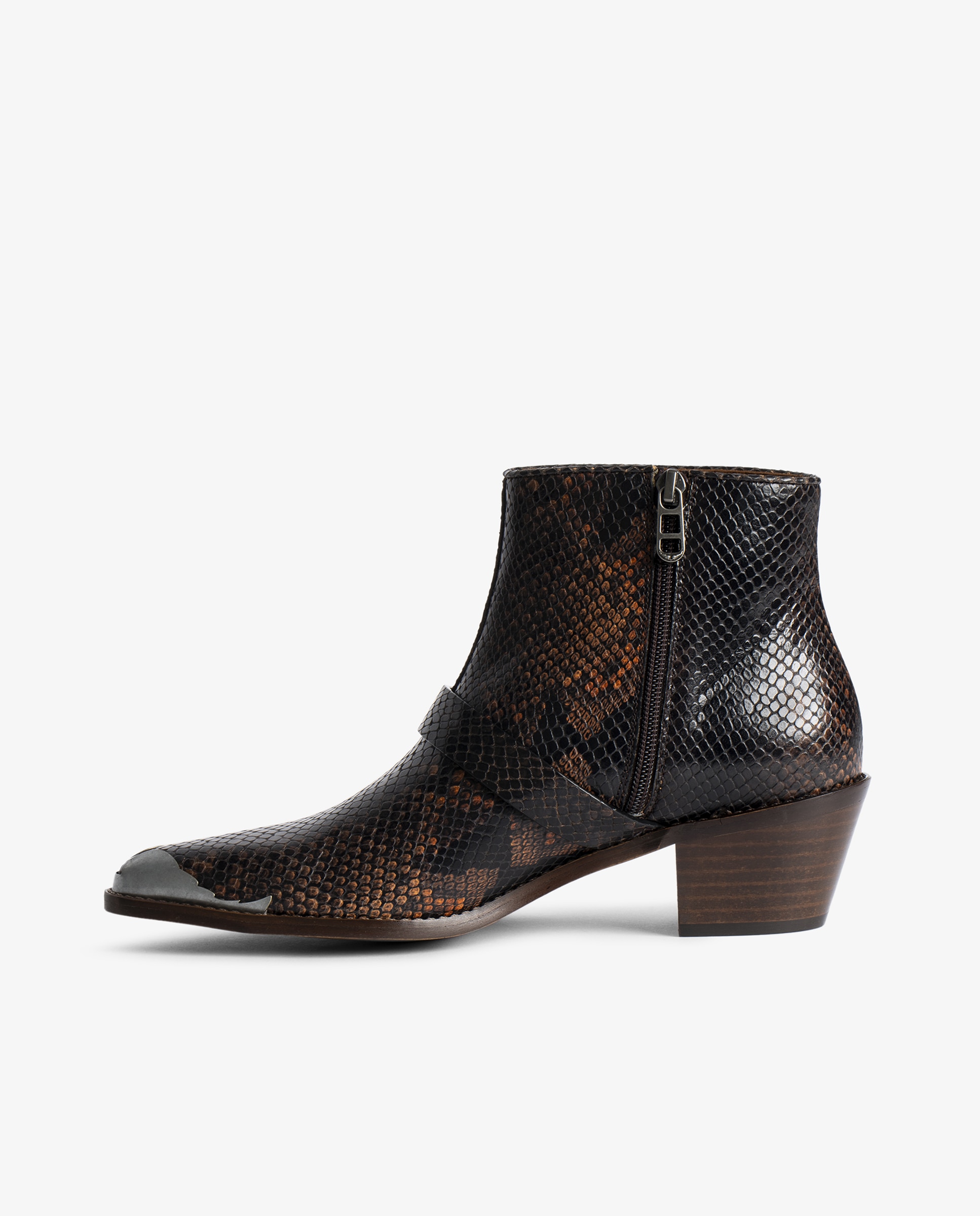 Botines cowboy de mujer de piel bicolor y efecto pitón - Zadig & Voltaire - Naranja / Negro Naranja / Negro-6