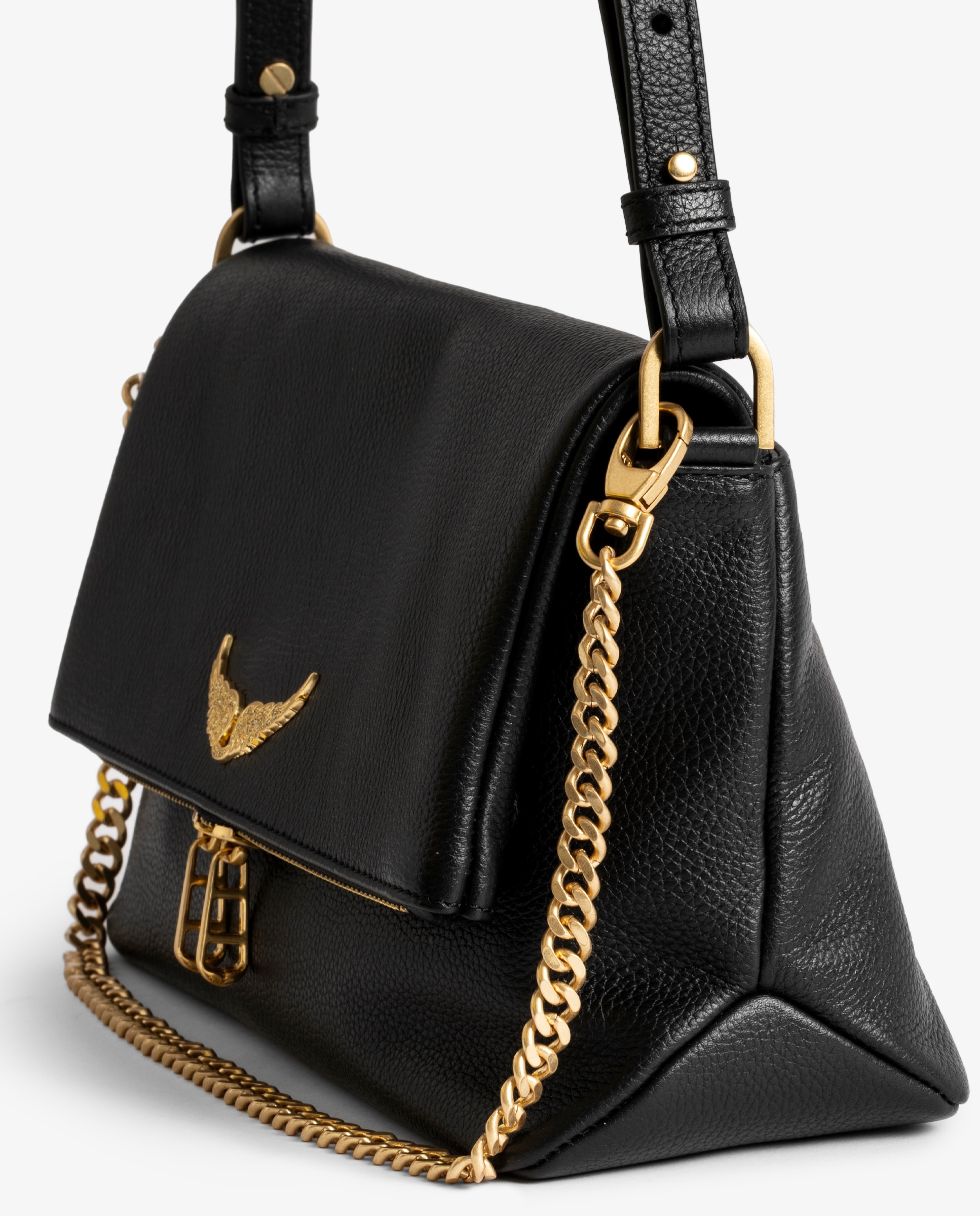 Bolso de mano mediano de piel granulada con cadena bandolera - Zadig & Voltaire - Oro Oro-4