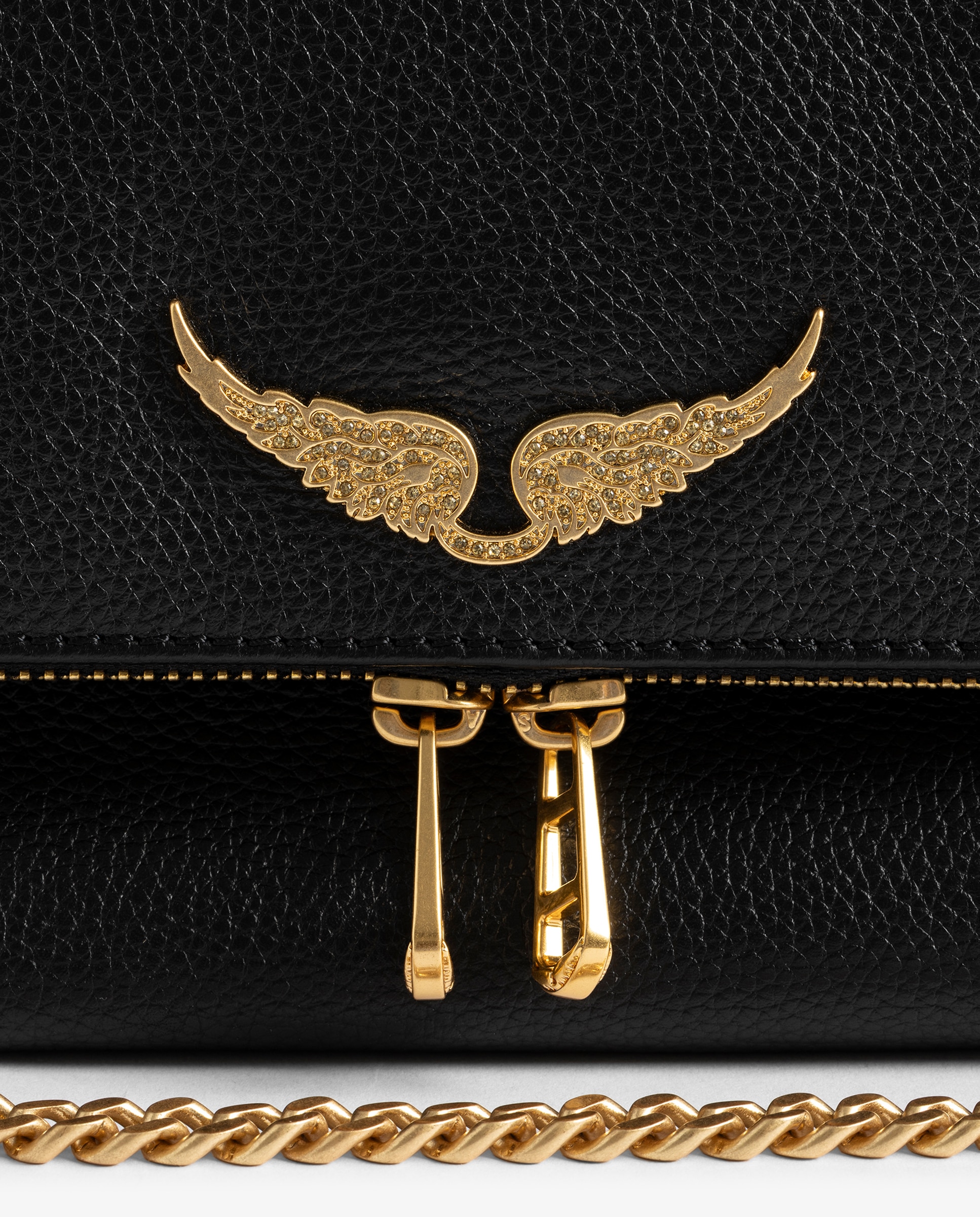 Bolso de mano mediano de piel granulada con cadena bandolera - Zadig & Voltaire - Oro Oro-7