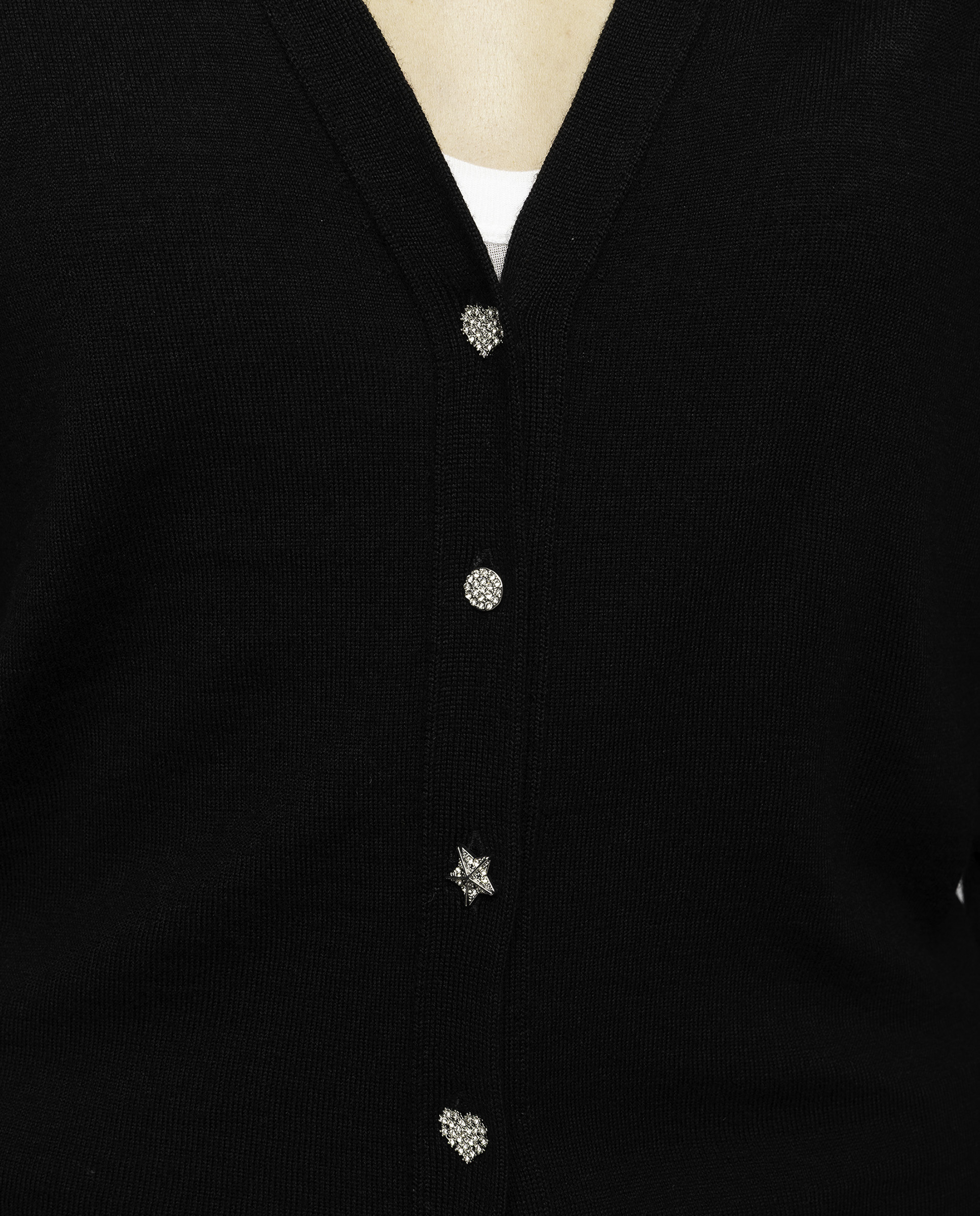 Cárdigan de punto de mujer 100% lana merino de mangas largas cuello pico con botones joya - Zadig & Voltaire - Negro Negro-7