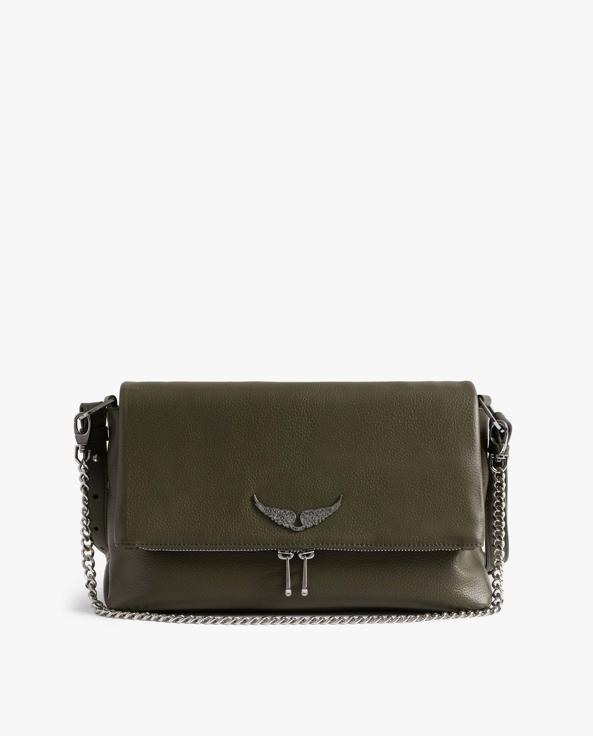 Bolso de mano mediano de piel granulada con cadena bandolera - Zadig & Voltaire - Verde Verde-1