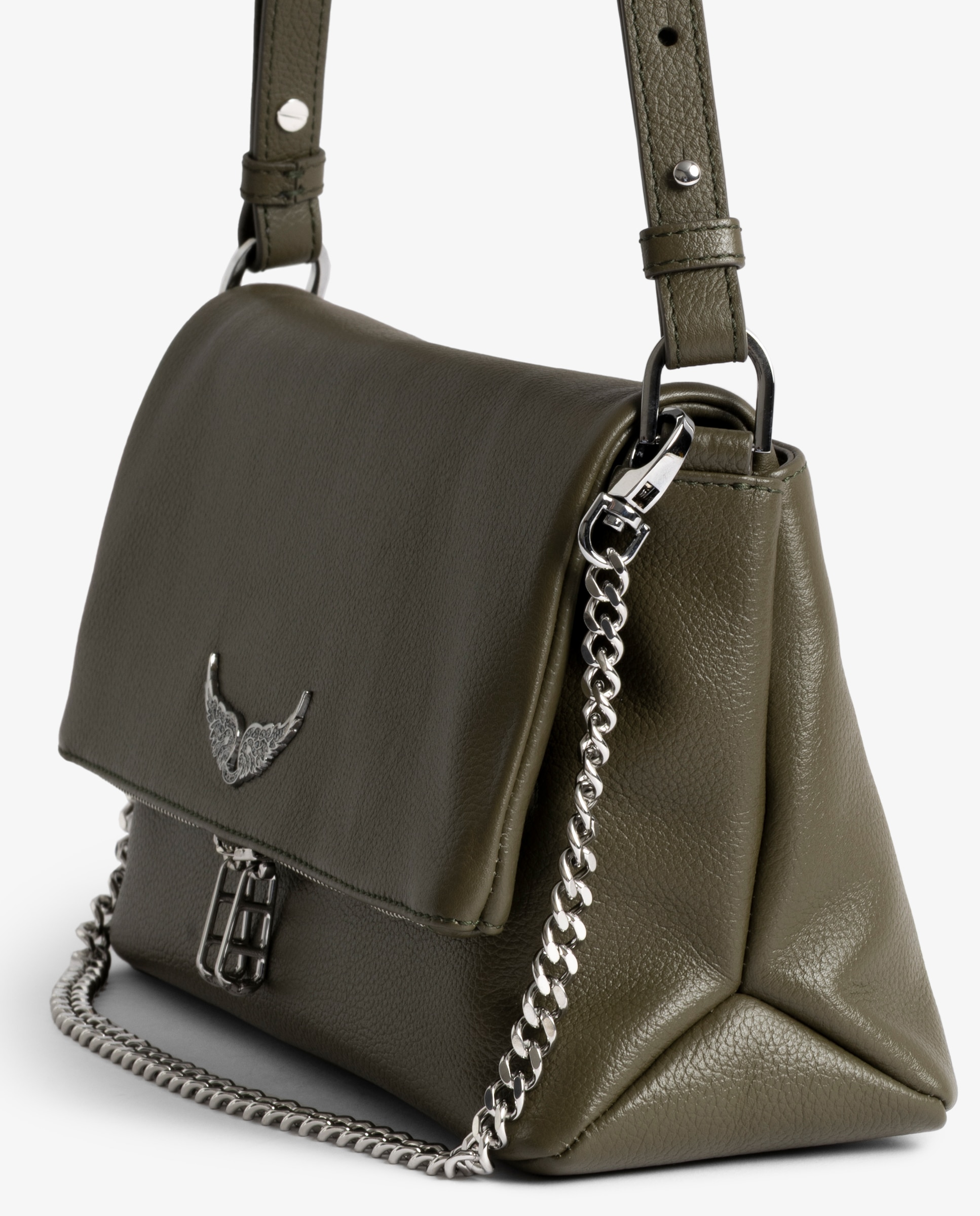 Bolso de mano mediano de piel granulada con cadena bandolera - Zadig & Voltaire - Verde Verde-4