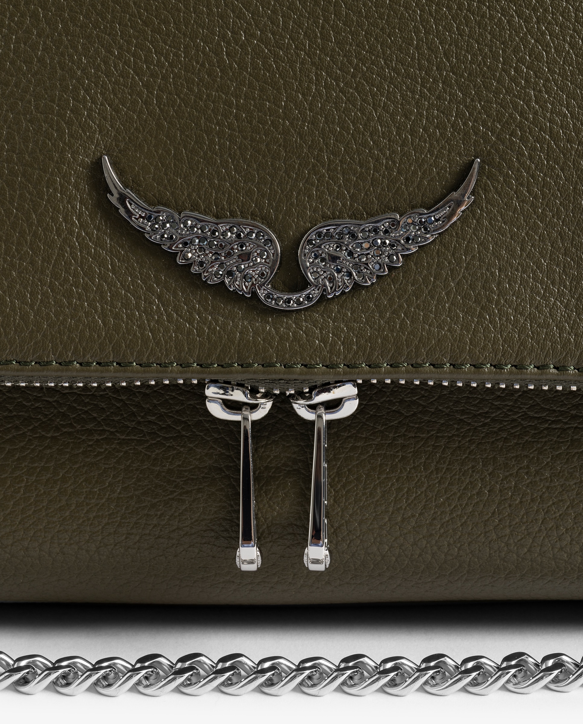 Bolso de mano mediano de piel granulada con cadena bandolera - Zadig & Voltaire - Verde Verde-6