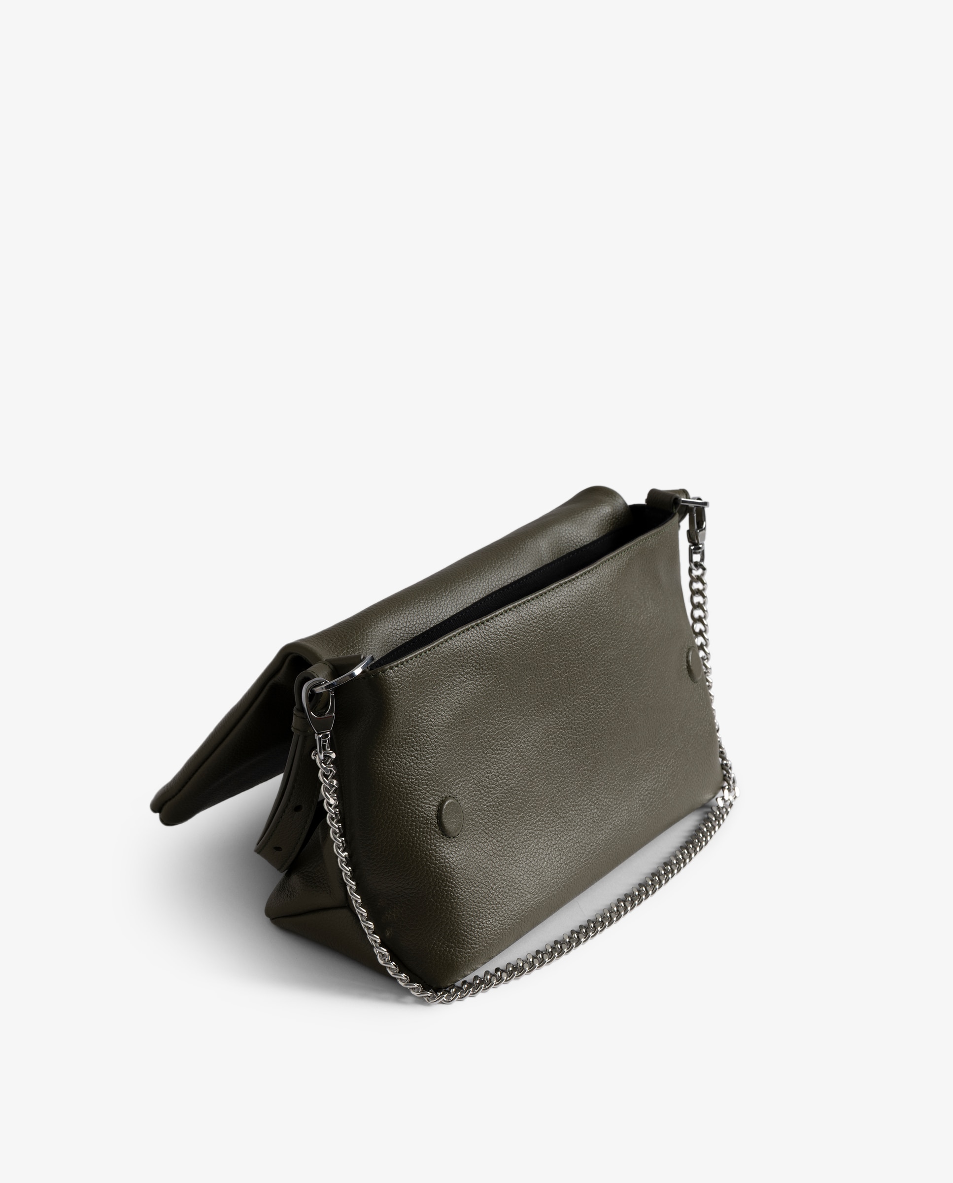 Bolso de mano mediano de piel granulada con cadena bandolera - Zadig & Voltaire - Verde Verde-7
