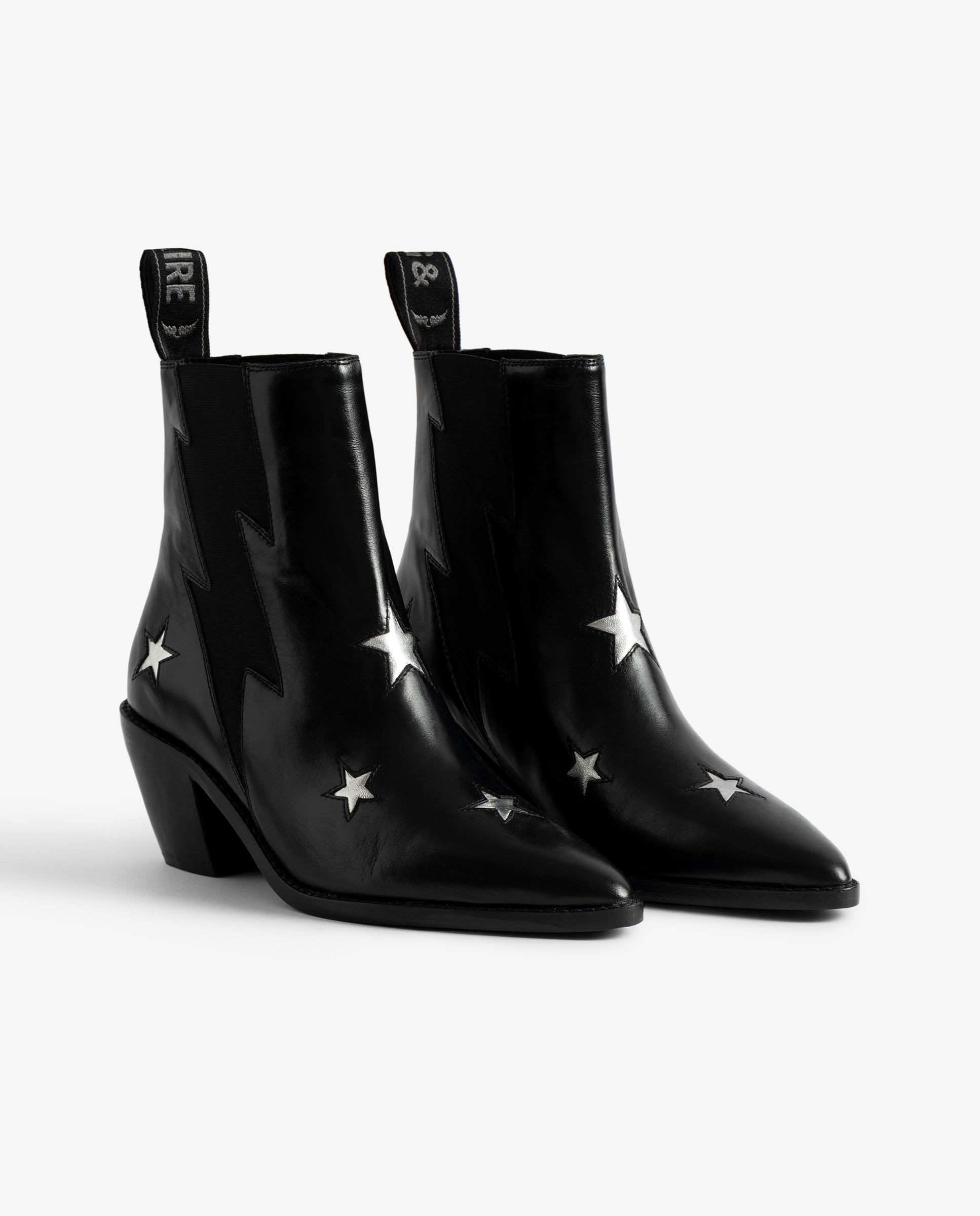 Botines cowboy de mujer de cuero vintage negro con estrellas - Zadig & Voltaire - Negro Negro-4