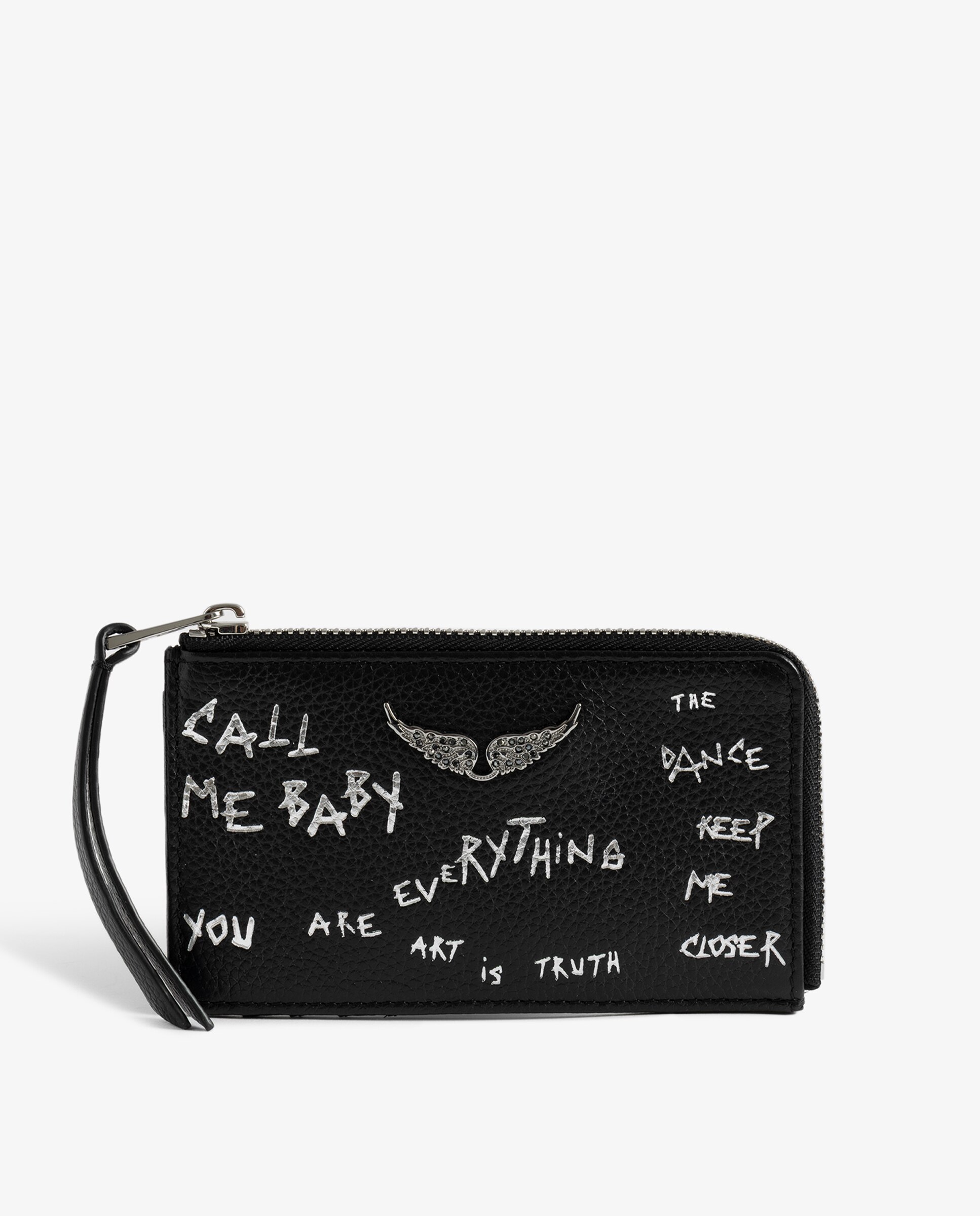 Tarjetero pequeño de mujer de piel con estampado graffiti - Zadig & Voltaire - Negro Negro-1