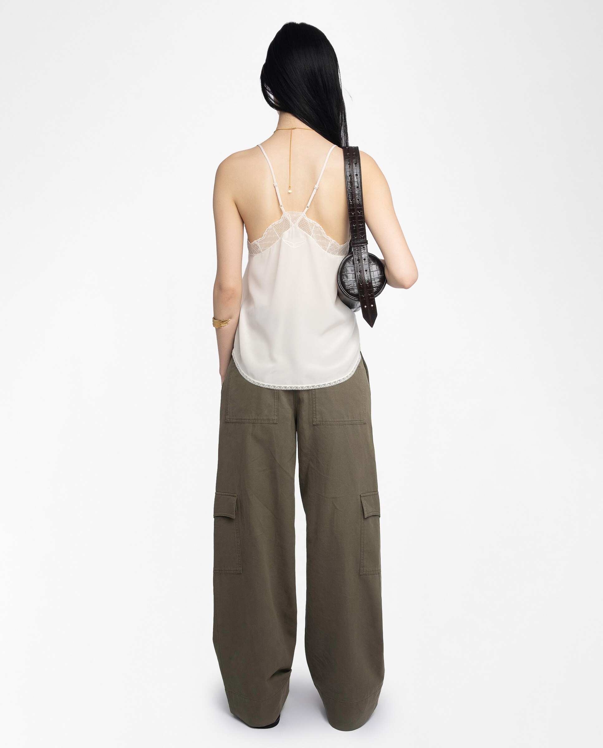 Top lencero de mujer 100% seda con encaje - Zadig & Voltaire - Blanco Blanco-2