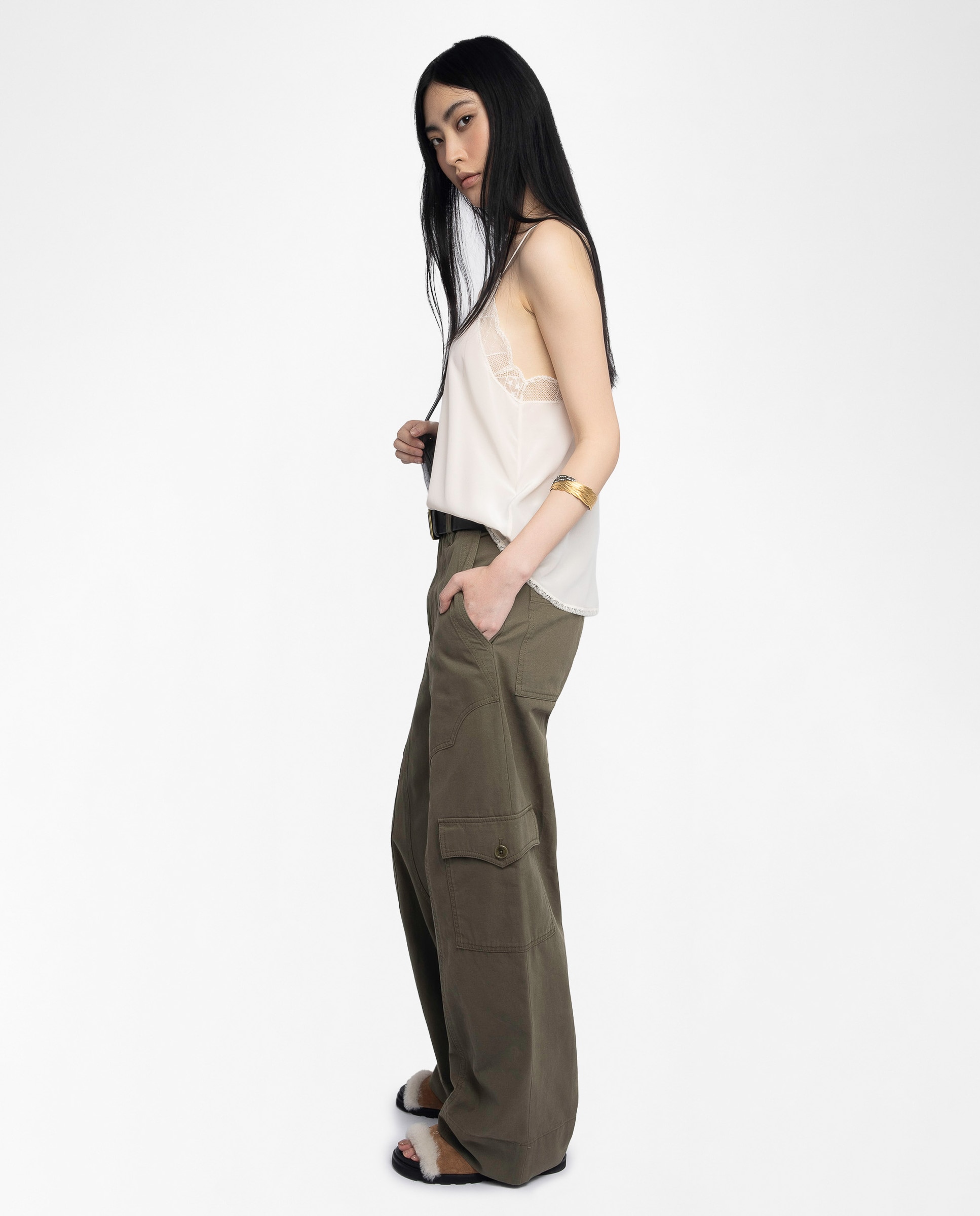 Top lencero de mujer 100% seda con encaje - Zadig & Voltaire - Blanco Blanco-3