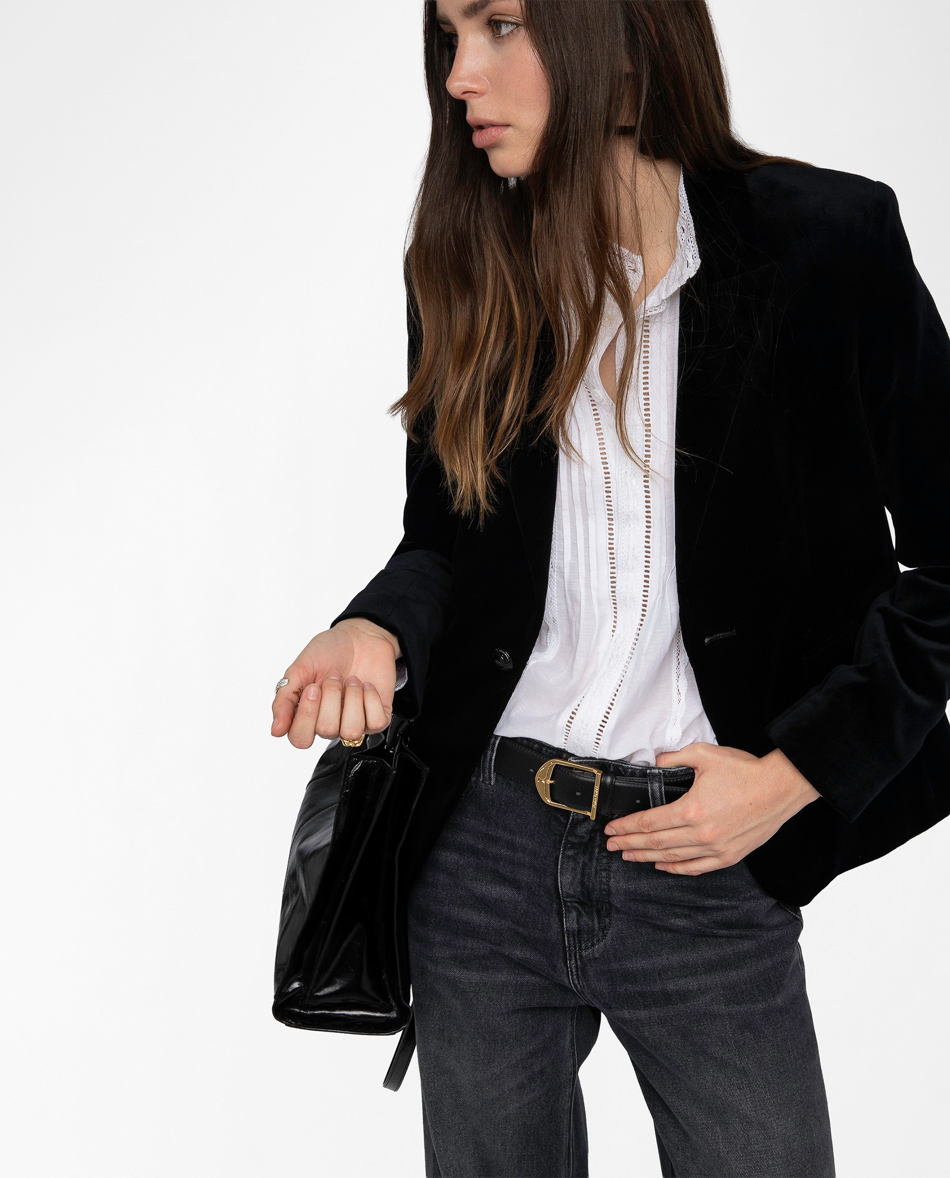 Blazer de mujer de terciopelo estructurado con mangas 7/8 - Zadig & Voltaire - Negro Negro-1