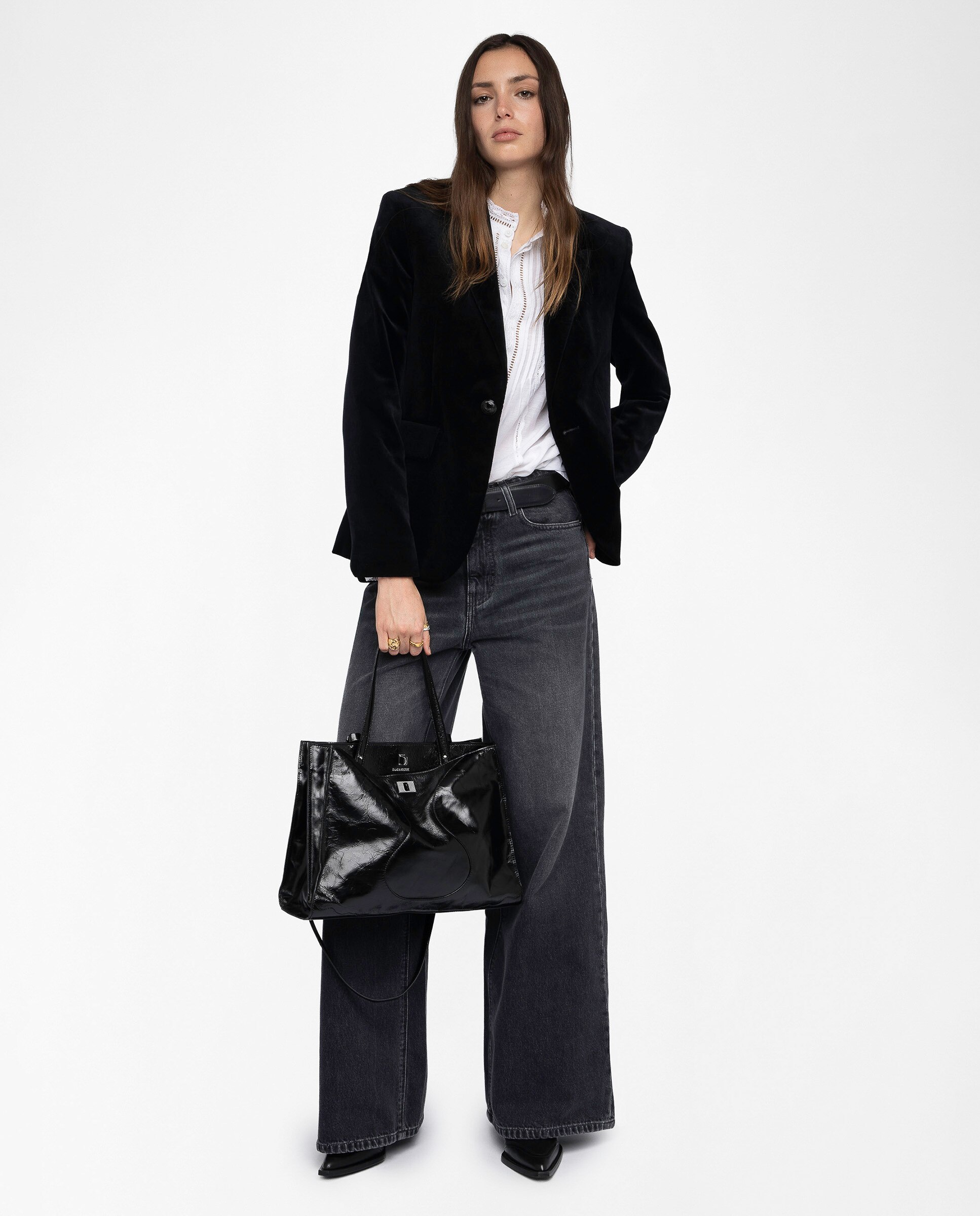 Blazer de mujer de terciopelo estructurado con mangas 7/8 - Zadig & Voltaire - Negro Negro-3