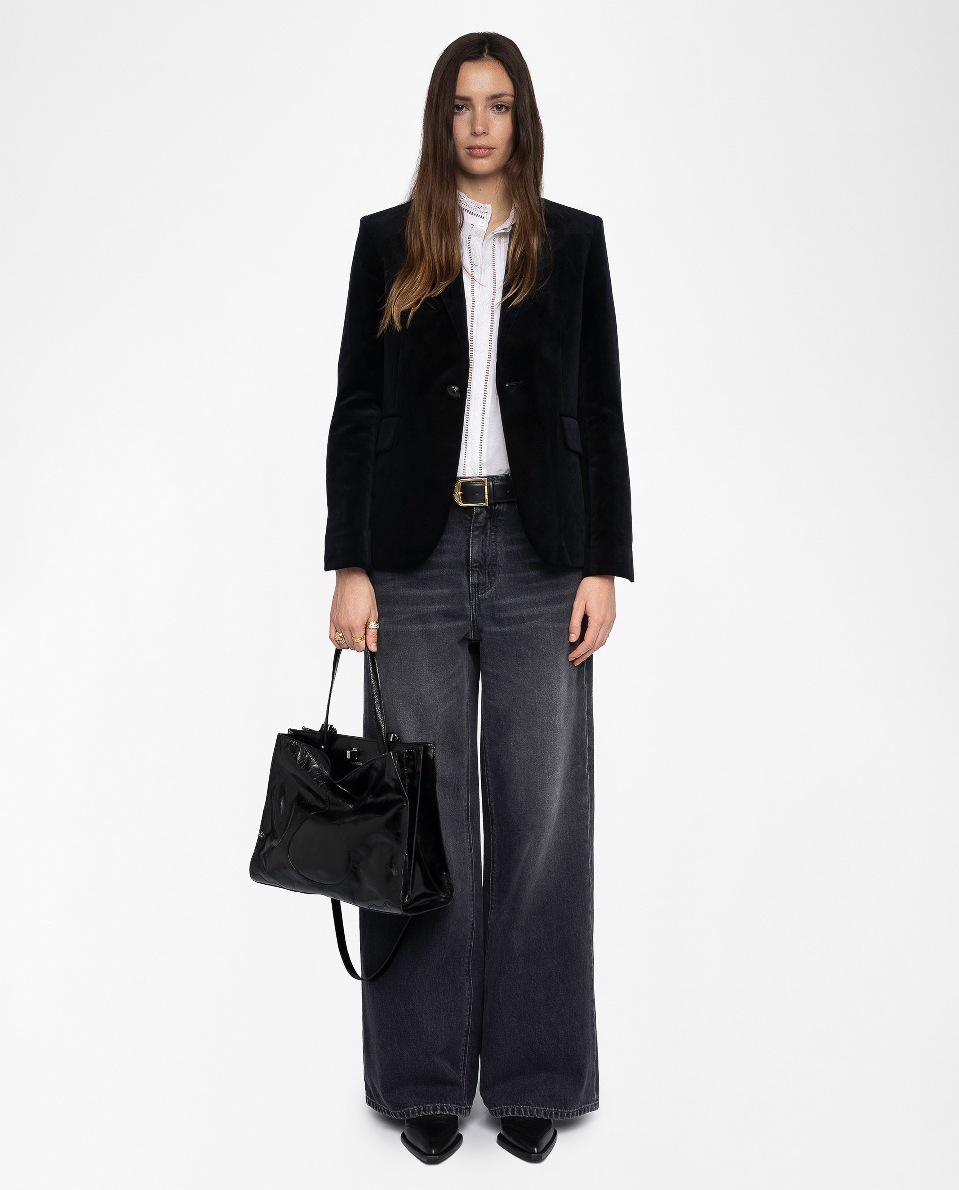 Blazer de mujer de terciopelo estructurado con mangas 7/8 - Zadig & Voltaire - Negro Negro-4