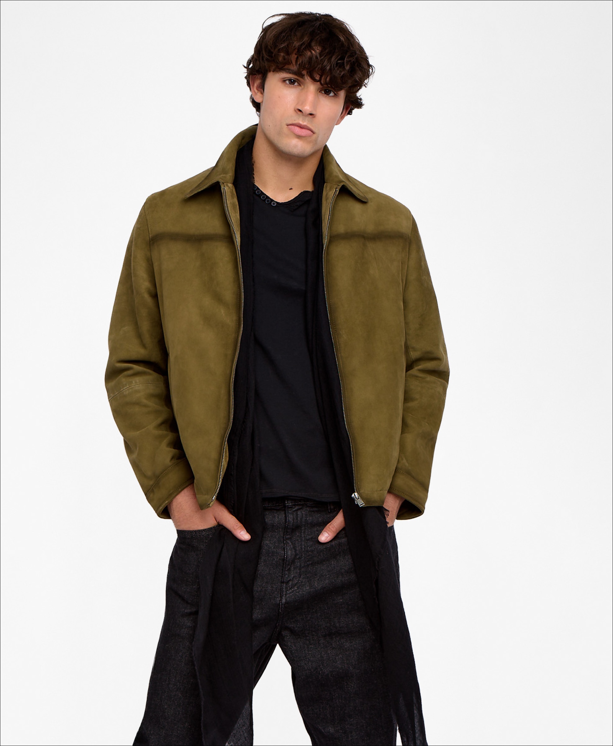 Cazadora de hombre de ante con cremallera - Zadig & Voltaire - Kaki Kaki-1