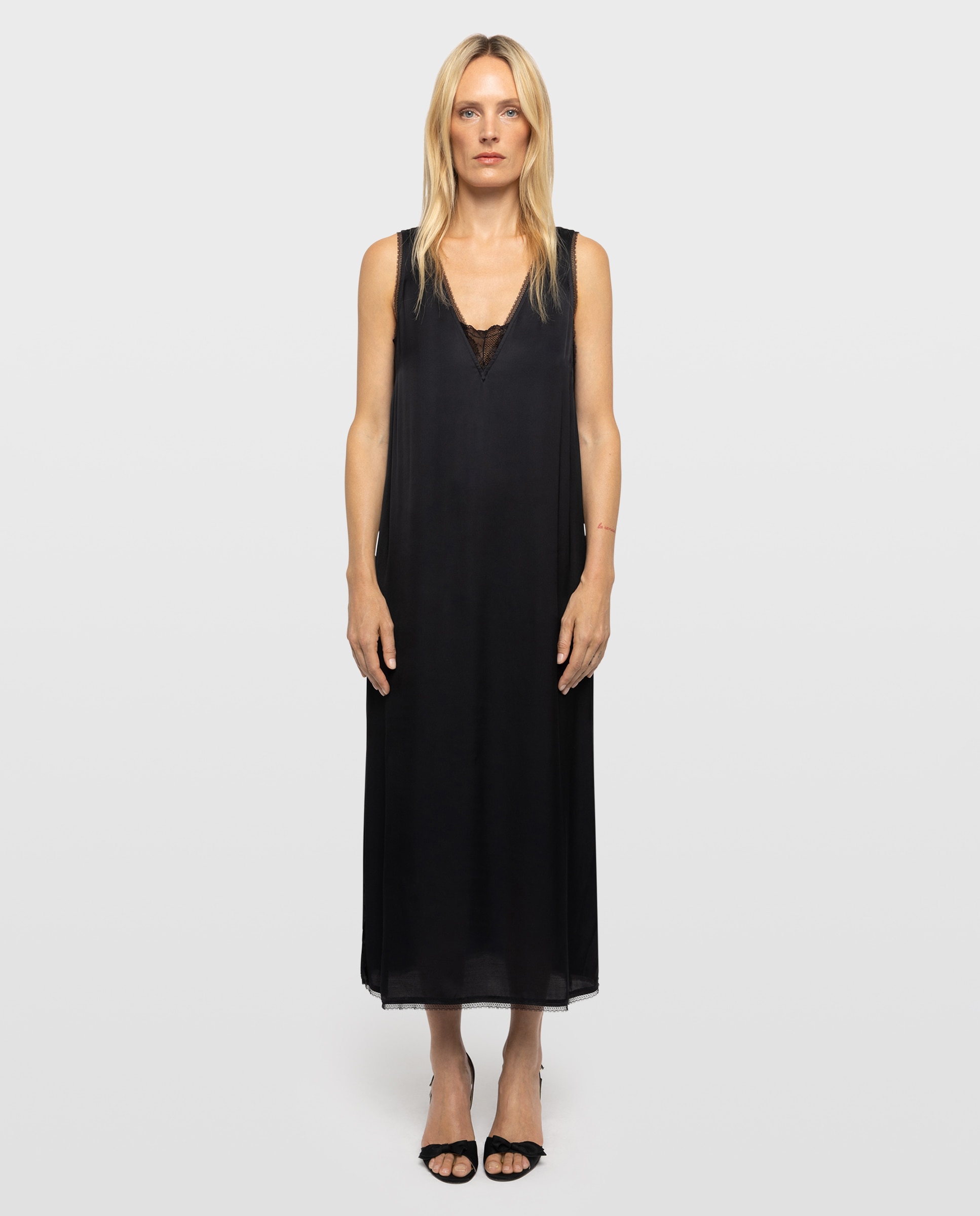Vestido largo satinado lencero sin mangas con encaje - Zadig & Voltaire - Negro Negro-1