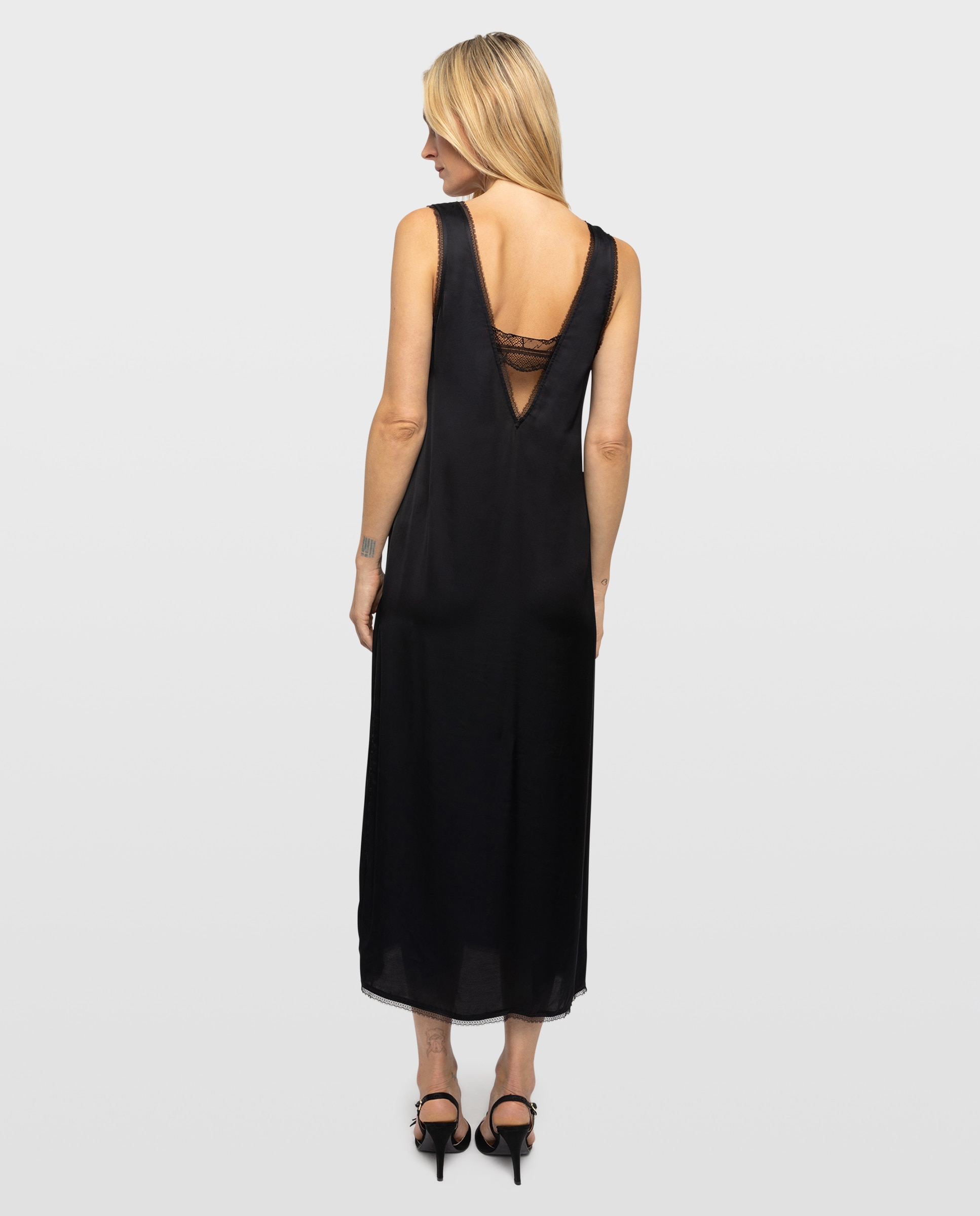 Vestido largo satinado lencero sin mangas con encaje - Zadig & Voltaire - Negro Negro-3