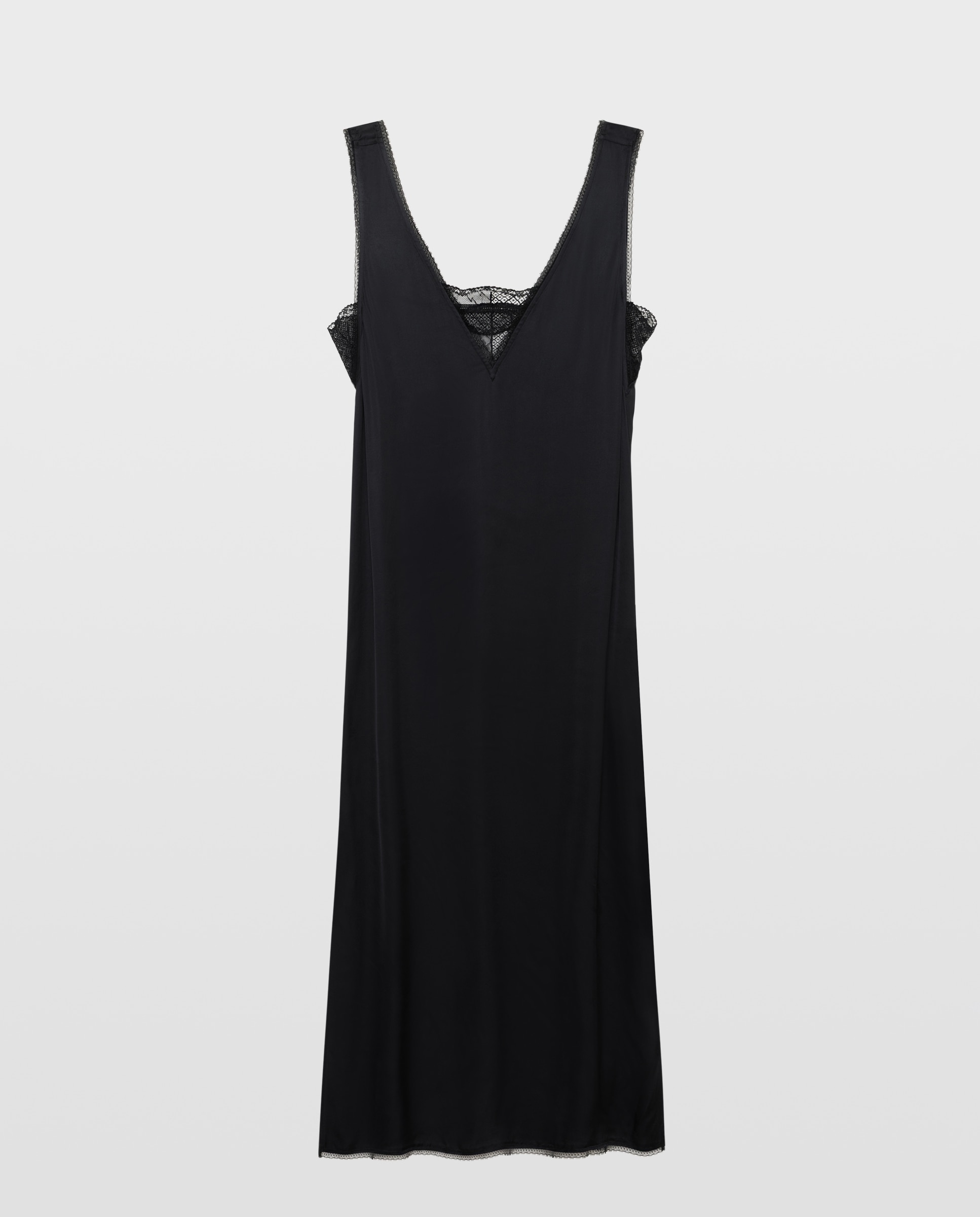 Vestido largo satinado lencero sin mangas con encaje - Zadig & Voltaire - Negro Negro-5