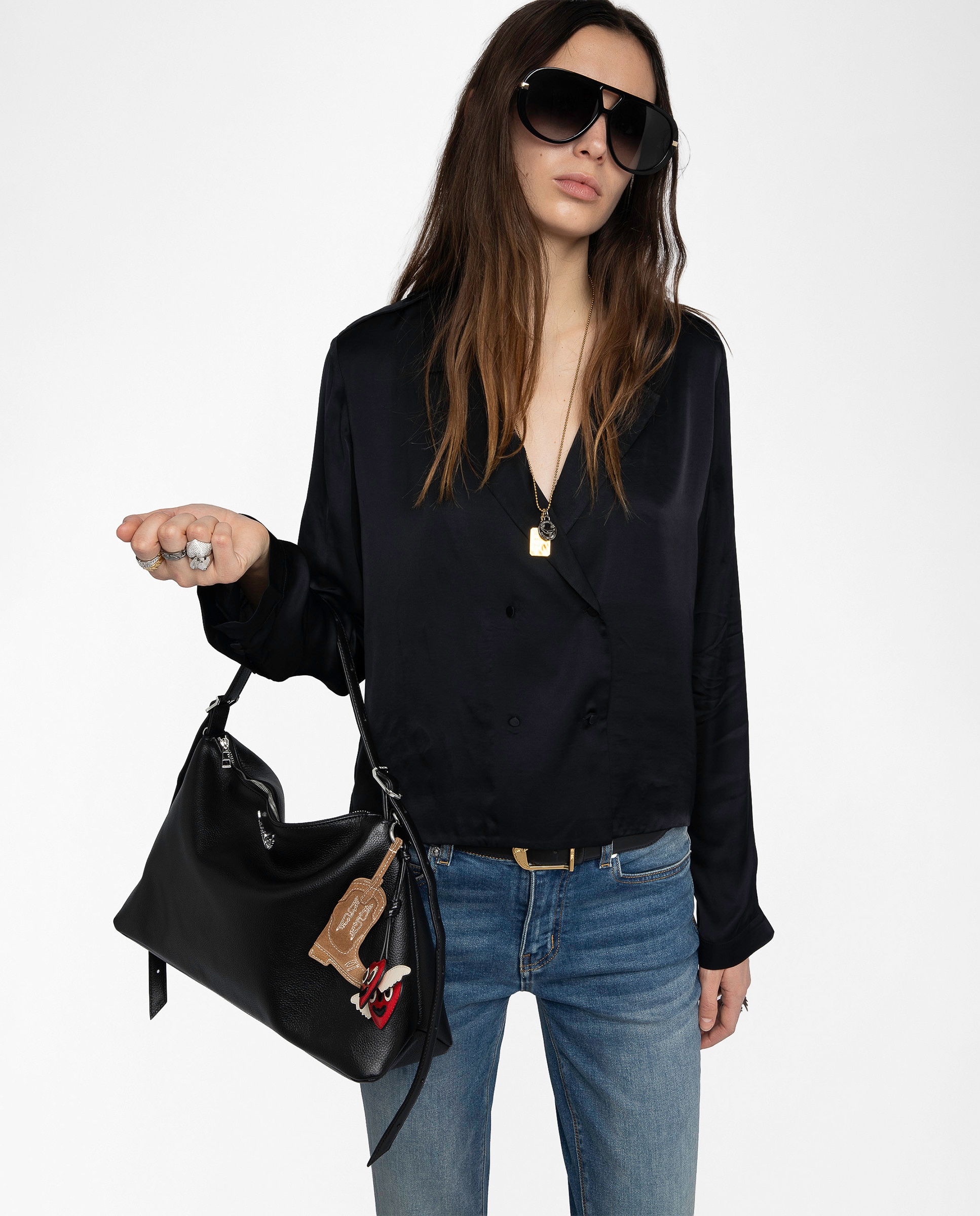 Blusa de mujer de manga larga de viscosa lisa - Zadig & Voltaire - Negro Negro-1
