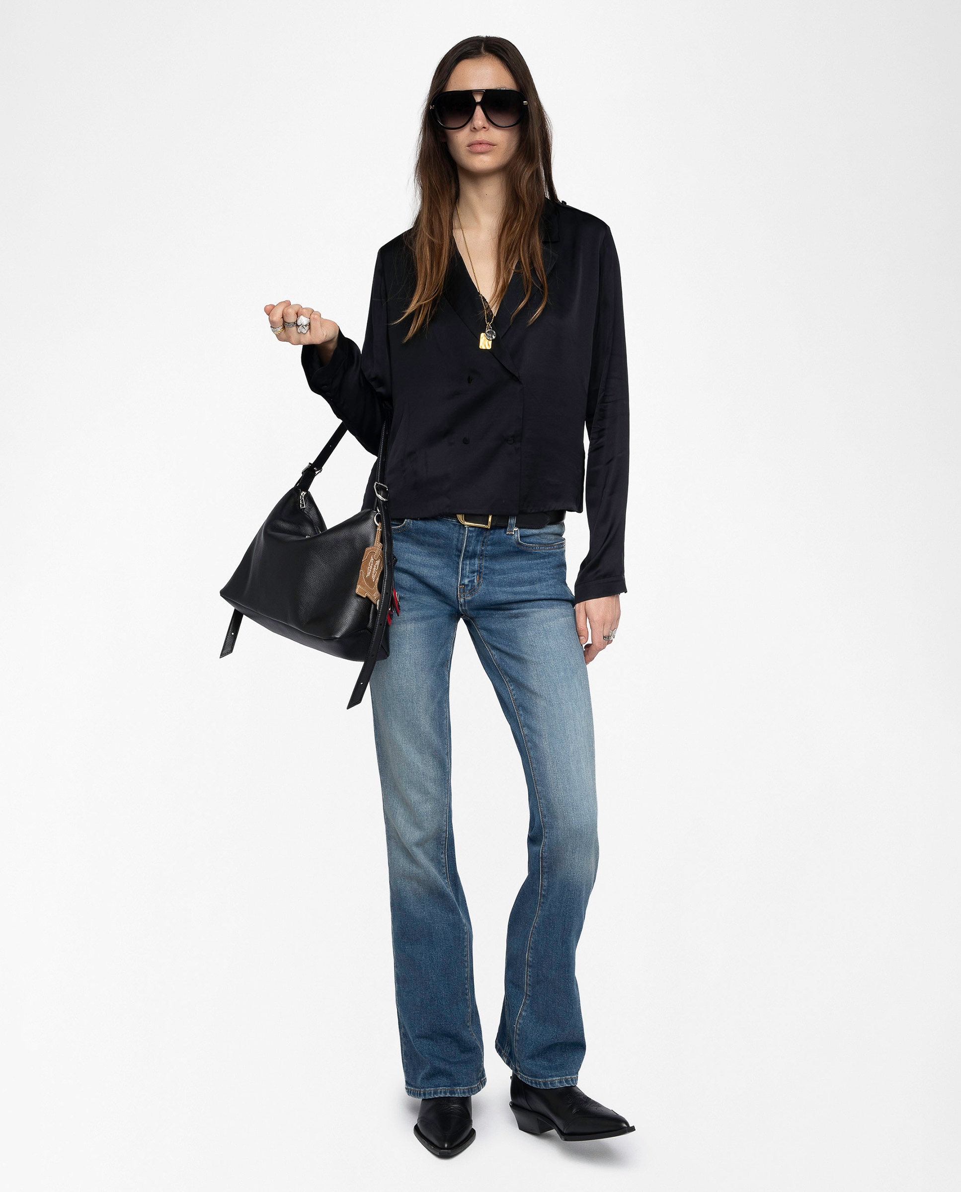 Blusa de mujer de manga larga de viscosa lisa - Zadig & Voltaire - Negro Negro-4