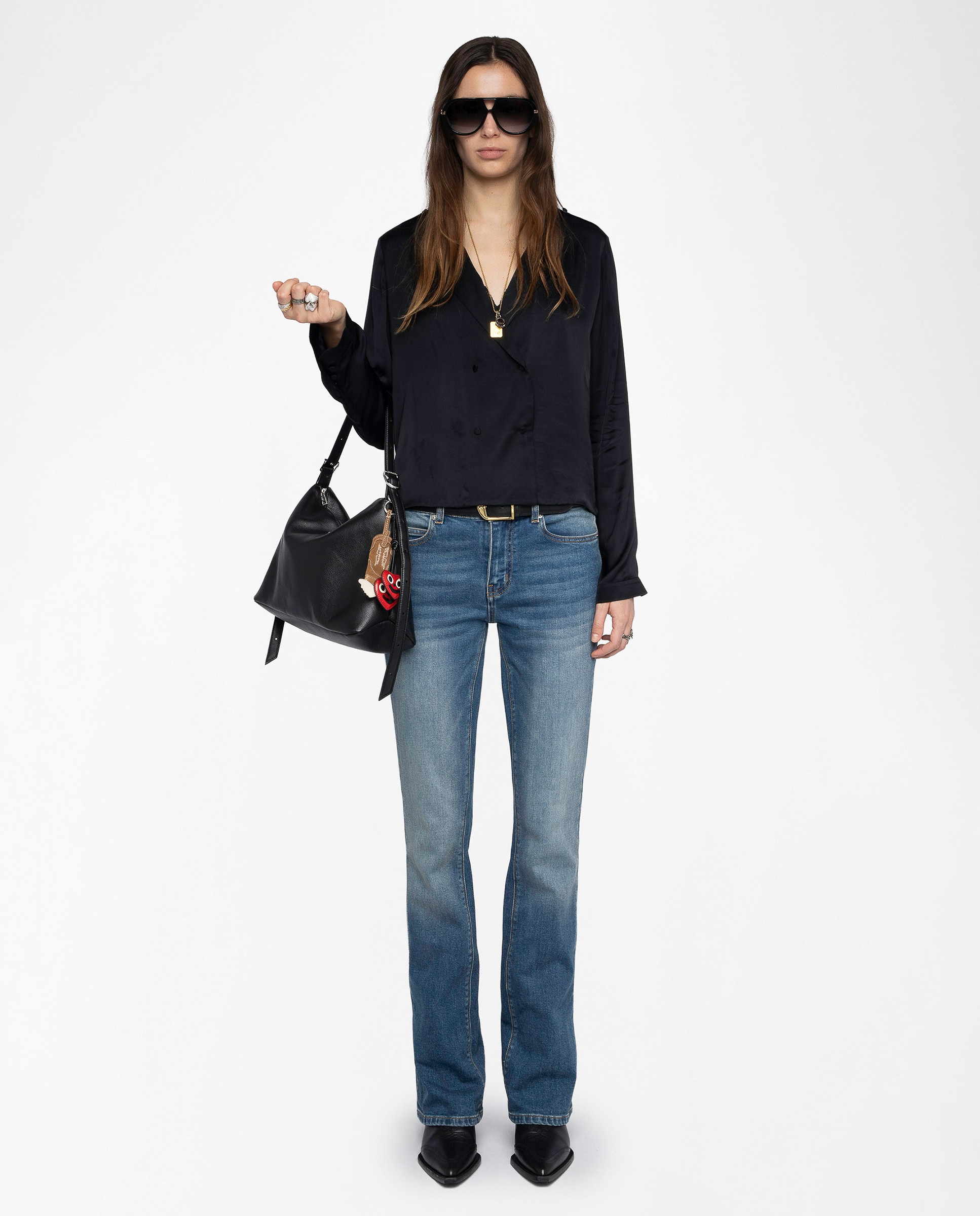 Blusa de mujer de manga larga de viscosa lisa - Zadig & Voltaire - Negro Negro-5