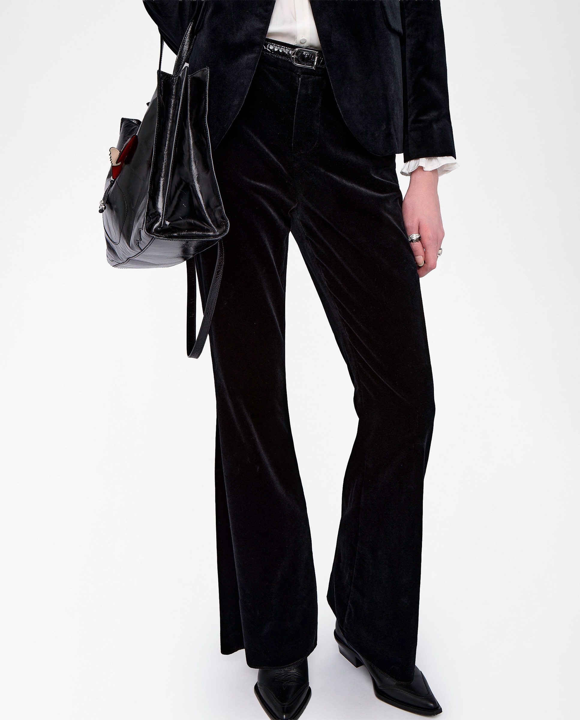 Pantalones de campana de mujer cintura baja de terciopelo - Zadig & Voltaire - Marrón Negro-2