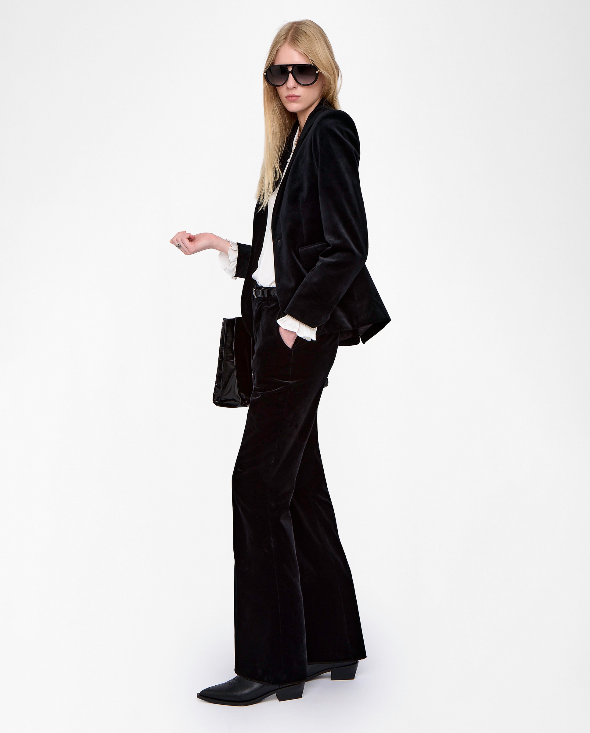Pantalones de campana de mujer cintura baja de terciopelo - Zadig & Voltaire - Marrón Negro-4