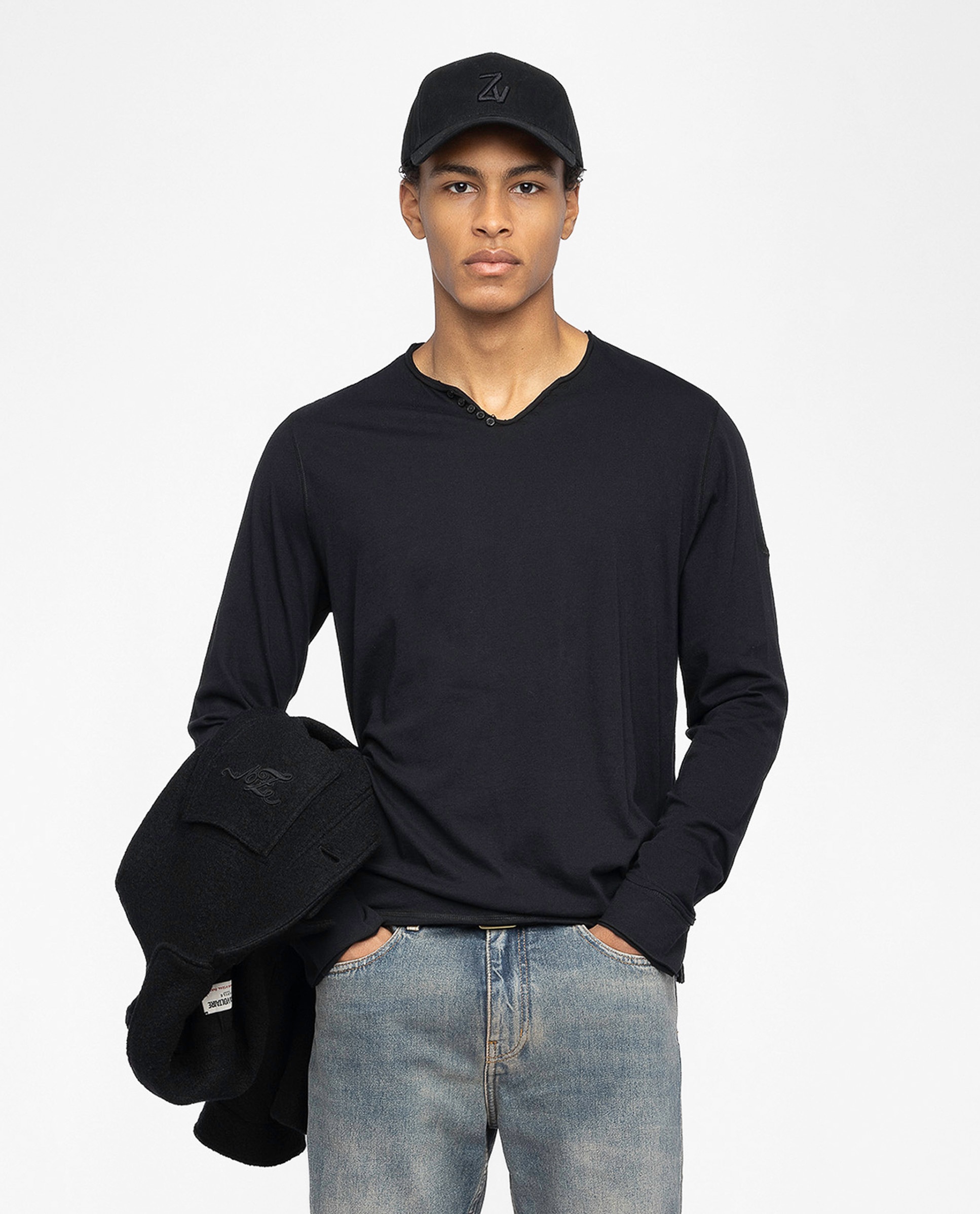 Camiseta de manga larga de hombre tunecina de algodón - Zadig & Voltaire - Negro Negro-1