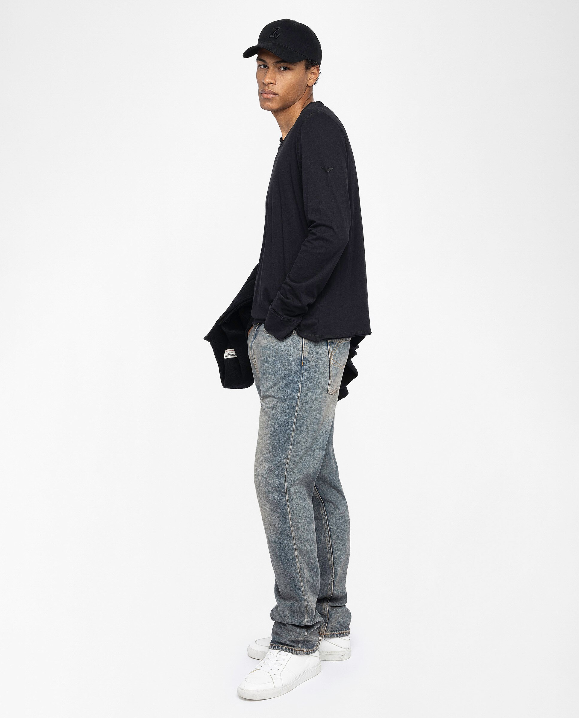 Camiseta de manga larga de hombre tunecina de algodón - Zadig & Voltaire - Negro Negro-3