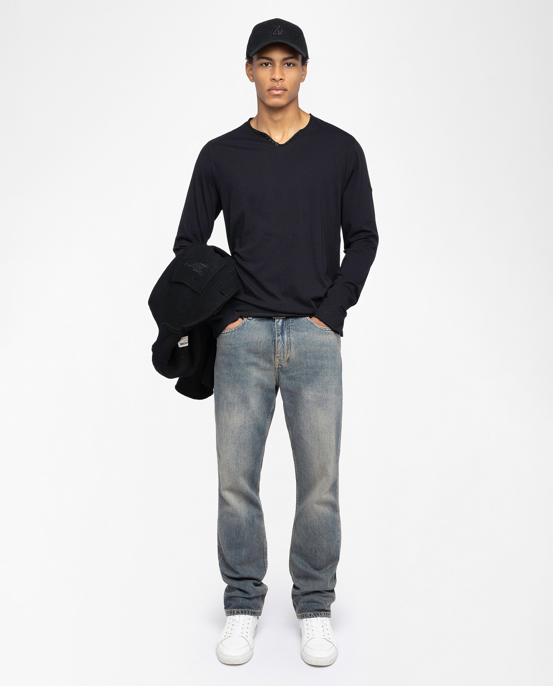 Camiseta de manga larga de hombre tunecina de algodón - Zadig & Voltaire - Negro Negro-4