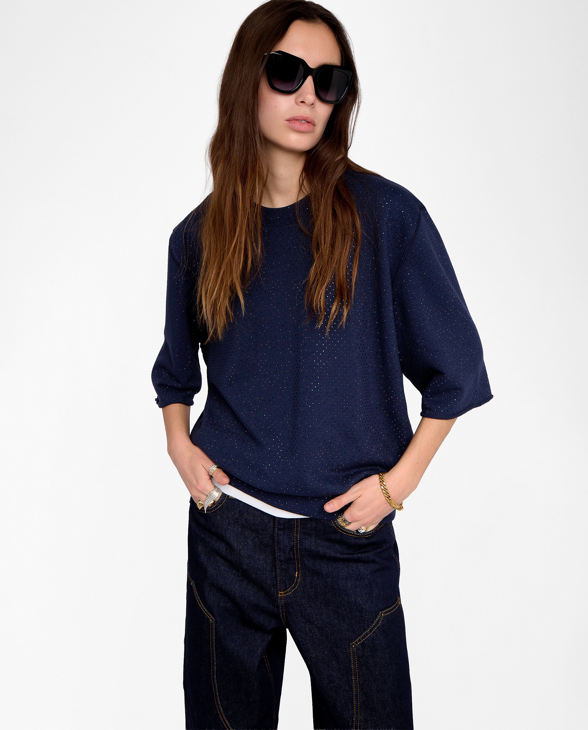 Zadig & Voltaire - Sudadera de mujer de manga corta con algodón y efecto desgastado.