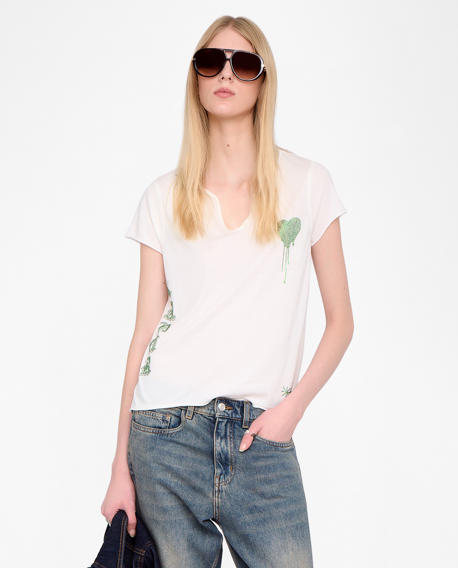Zadig & Voltaire - Camisa tunecina de mujer de manga corta de algodón con strass.