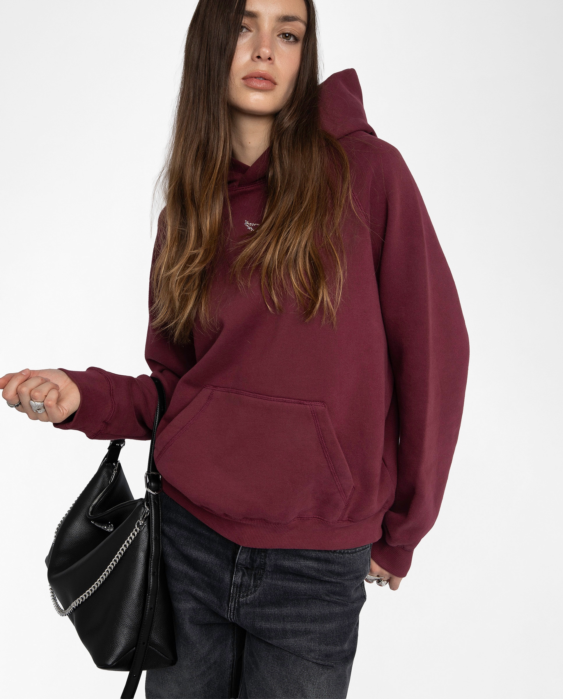 Zadig & Voltaire - Sudadera de mujer con capucha 100% algodón, estampado y strass.