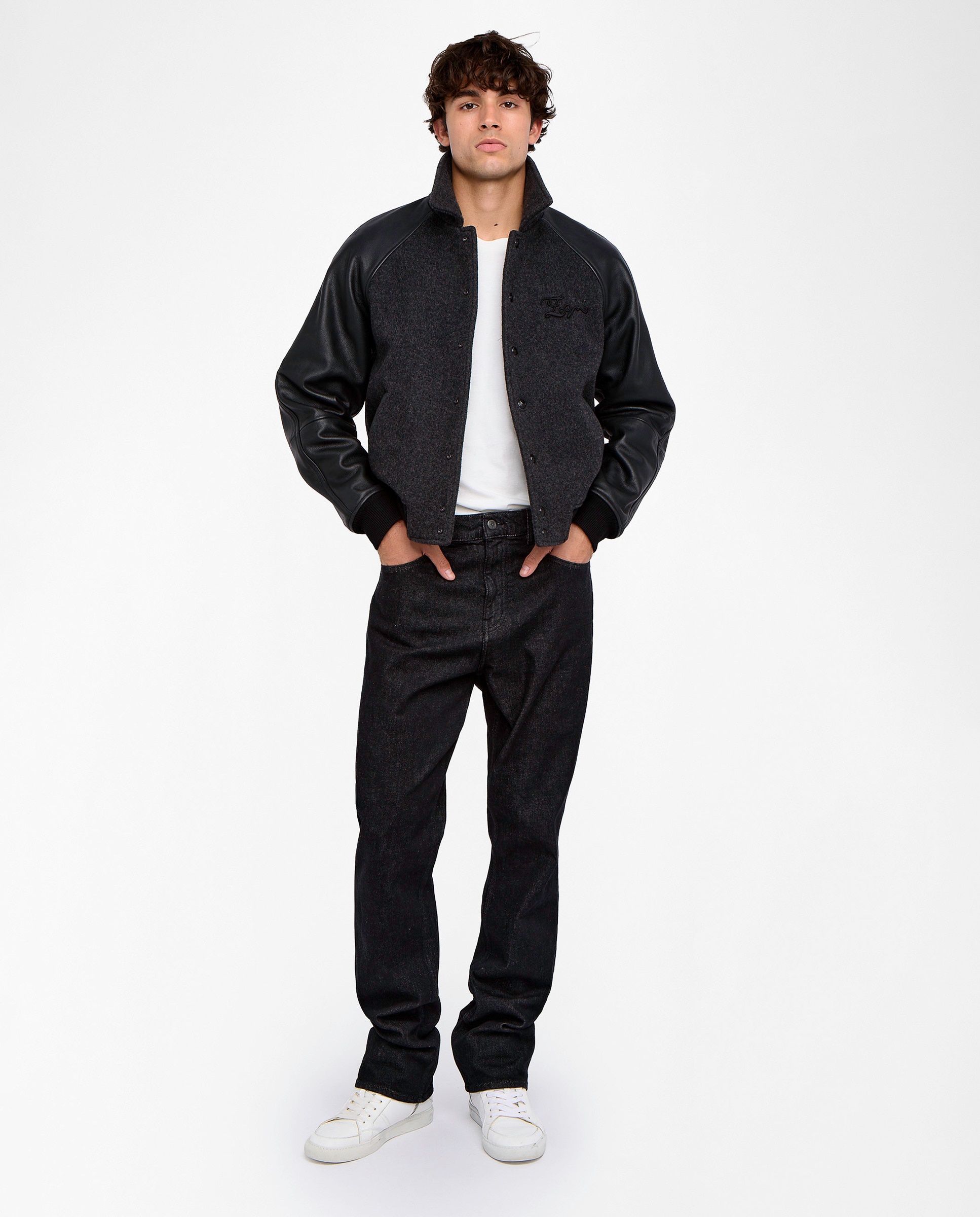 Zadig & Voltaire - Cazadora bomber de hombre bimaterial con mangas de cuero.