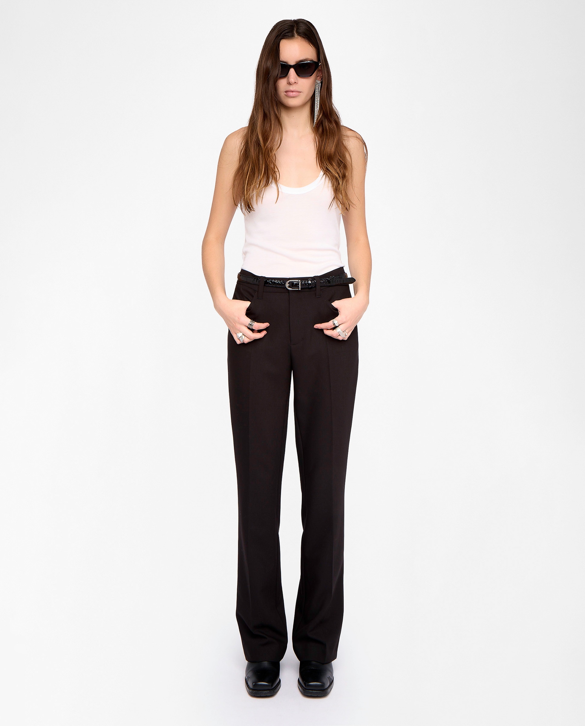 Imagen 0 de Pantalones anchos de mujer de cintura alta rectos de sastrería Negro