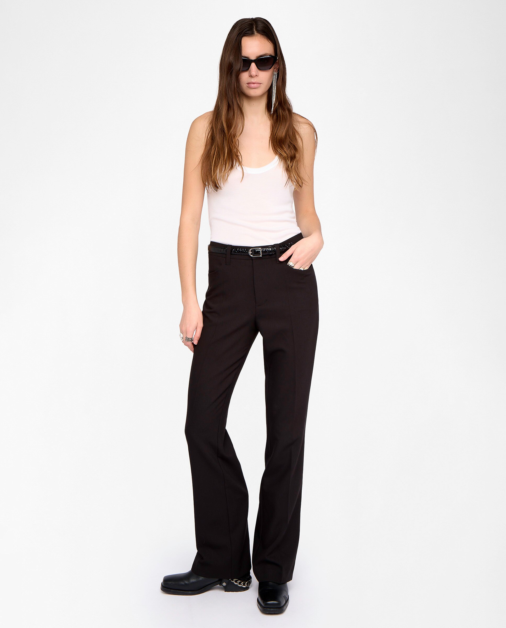 Pantalones anchos de mujer de cintura alta rectos de sastrería - Zadig & Voltaire - Negro Negro-2