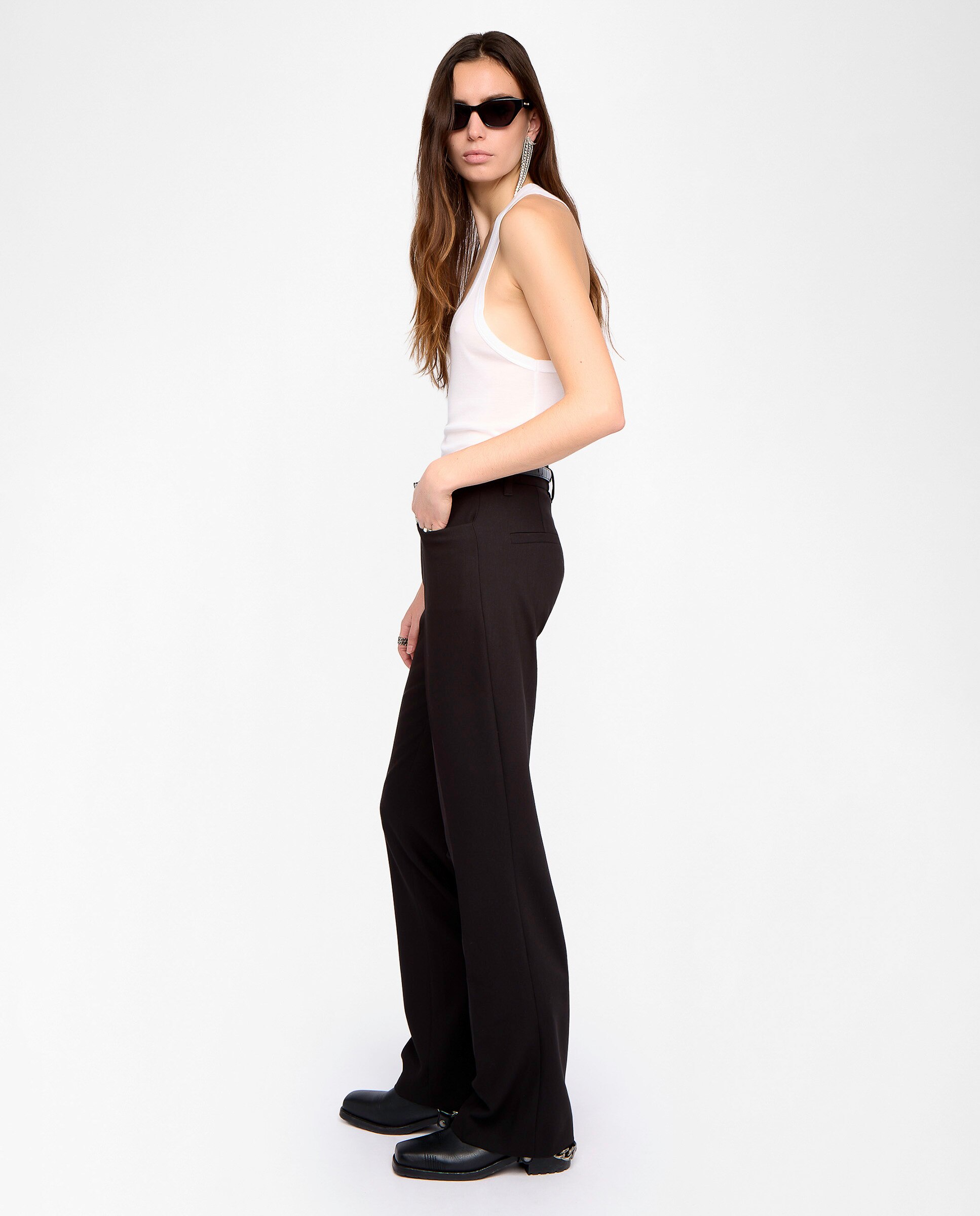 Pantalones anchos de mujer de cintura alta rectos de sastrería - Zadig & Voltaire - Negro Negro-4
