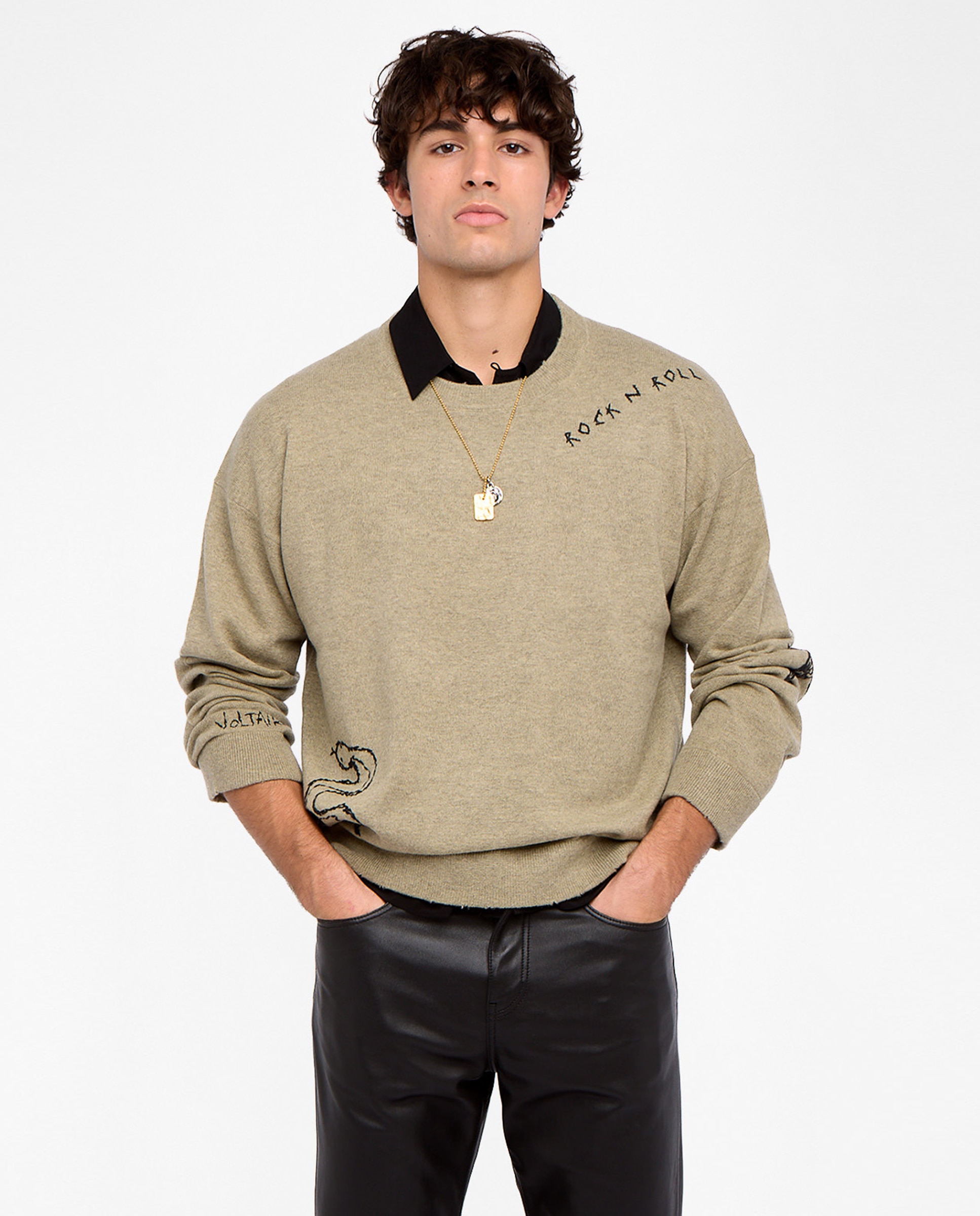 Zadig & Voltaire - Jersey de hombre cuello redondo mangas largas.
