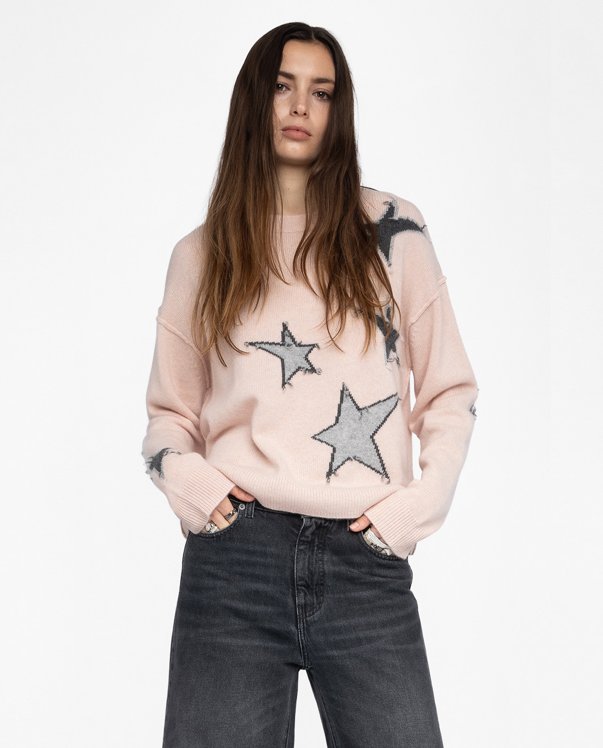 Zadig & Voltaire - Jersey de mujer 100% cachemir de mangas largas cuello redondo.