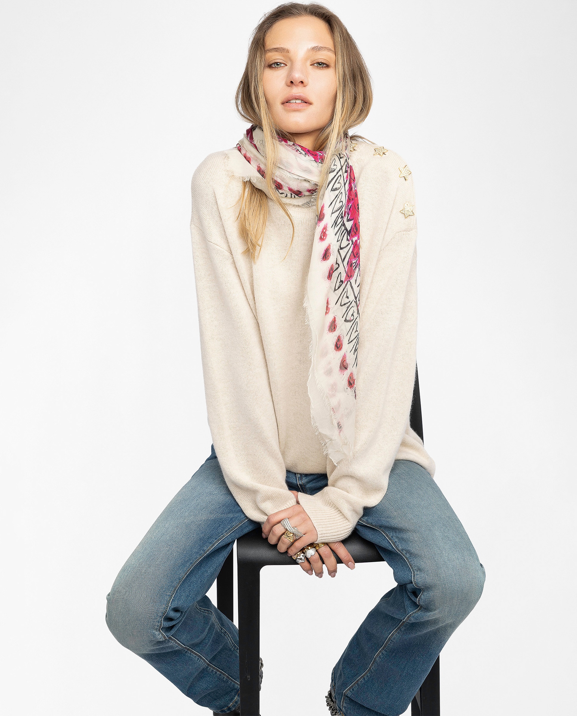Pañuelo de mujer de modal con corazones - Zadig & Voltaire - Blanco Blanco-3