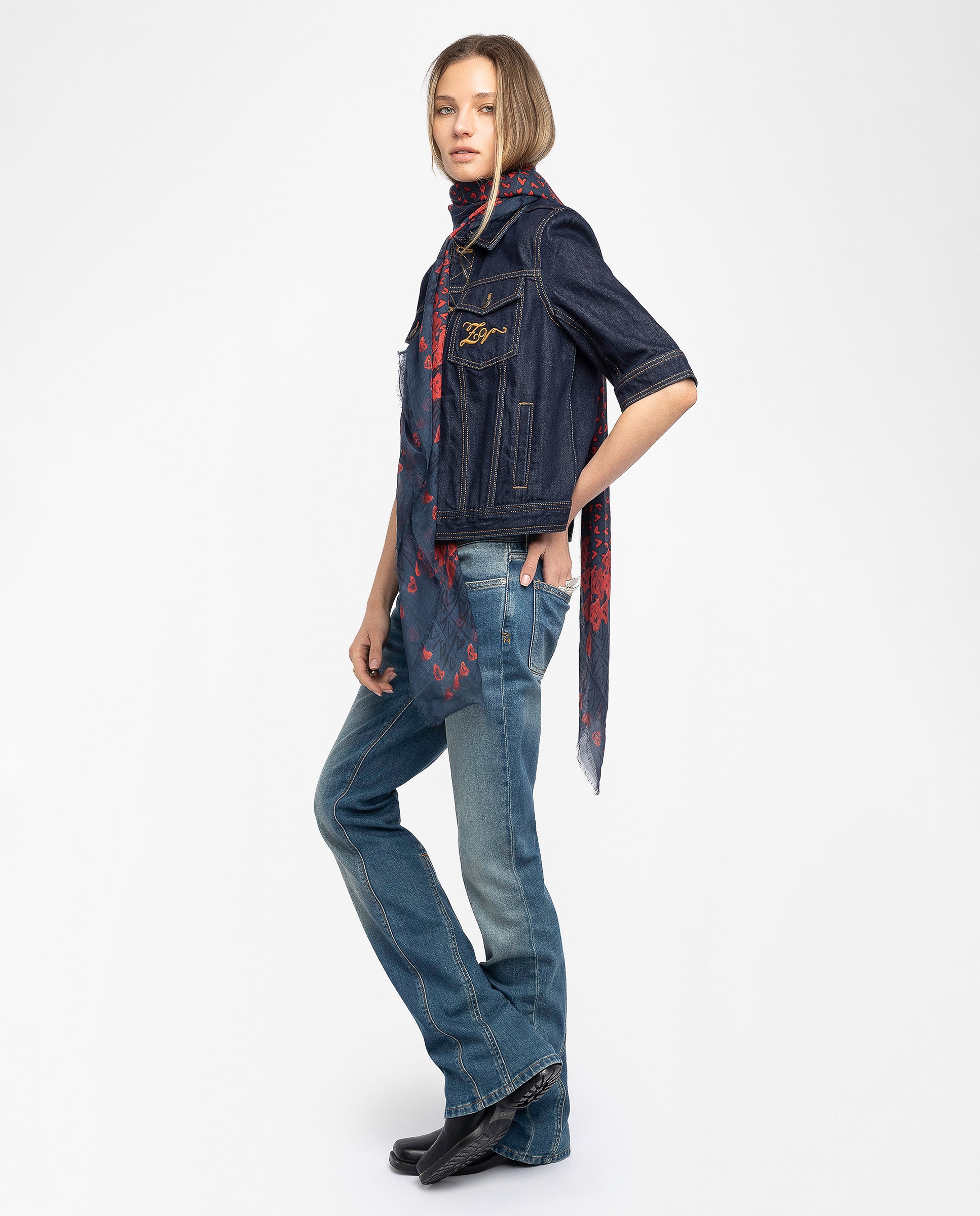 Pañuelo de mujer de modal con corazones - Zadig & Voltaire - Azul marino Azul marino-2