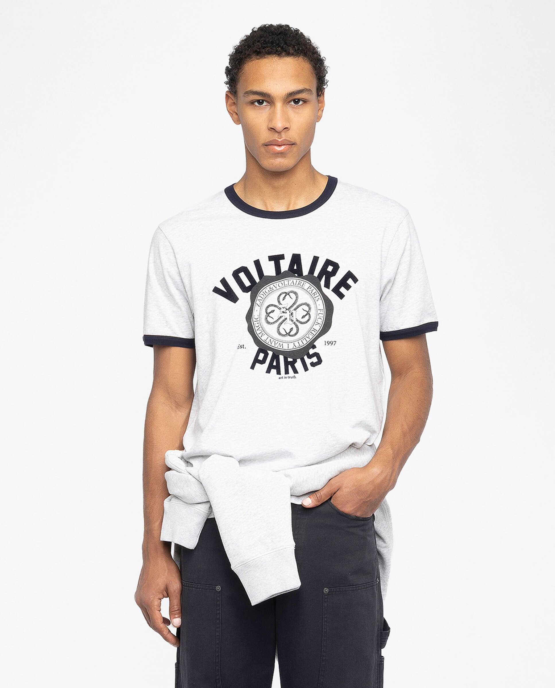 Zadig & Voltaire - Camiseta de hombre de manga corta, cuello redondo y de algodón.