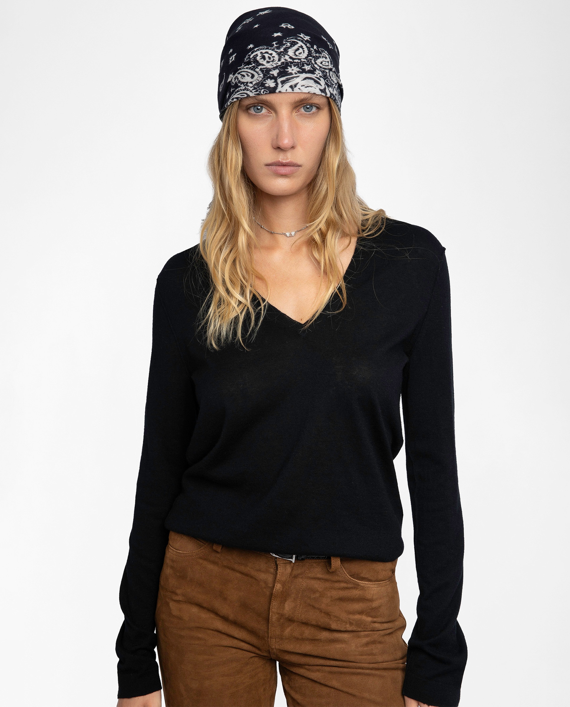 Jersey de mujer 100% cachemira con cuello pico y manga larga - Zadig & Voltaire - Negro Negro-1