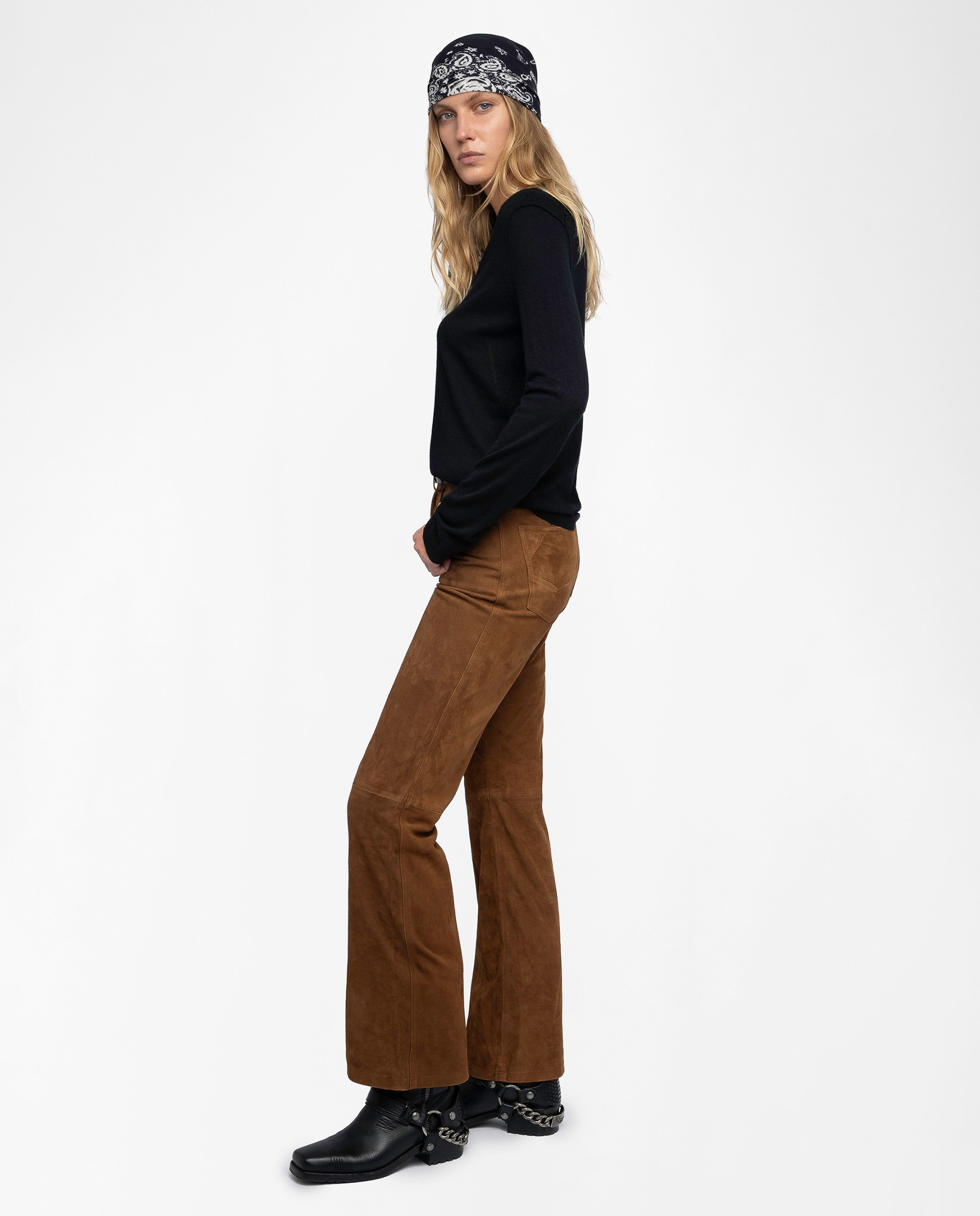 Jersey de mujer 100% cachemira con cuello pico y manga larga - Zadig & Voltaire - Negro Negro-3