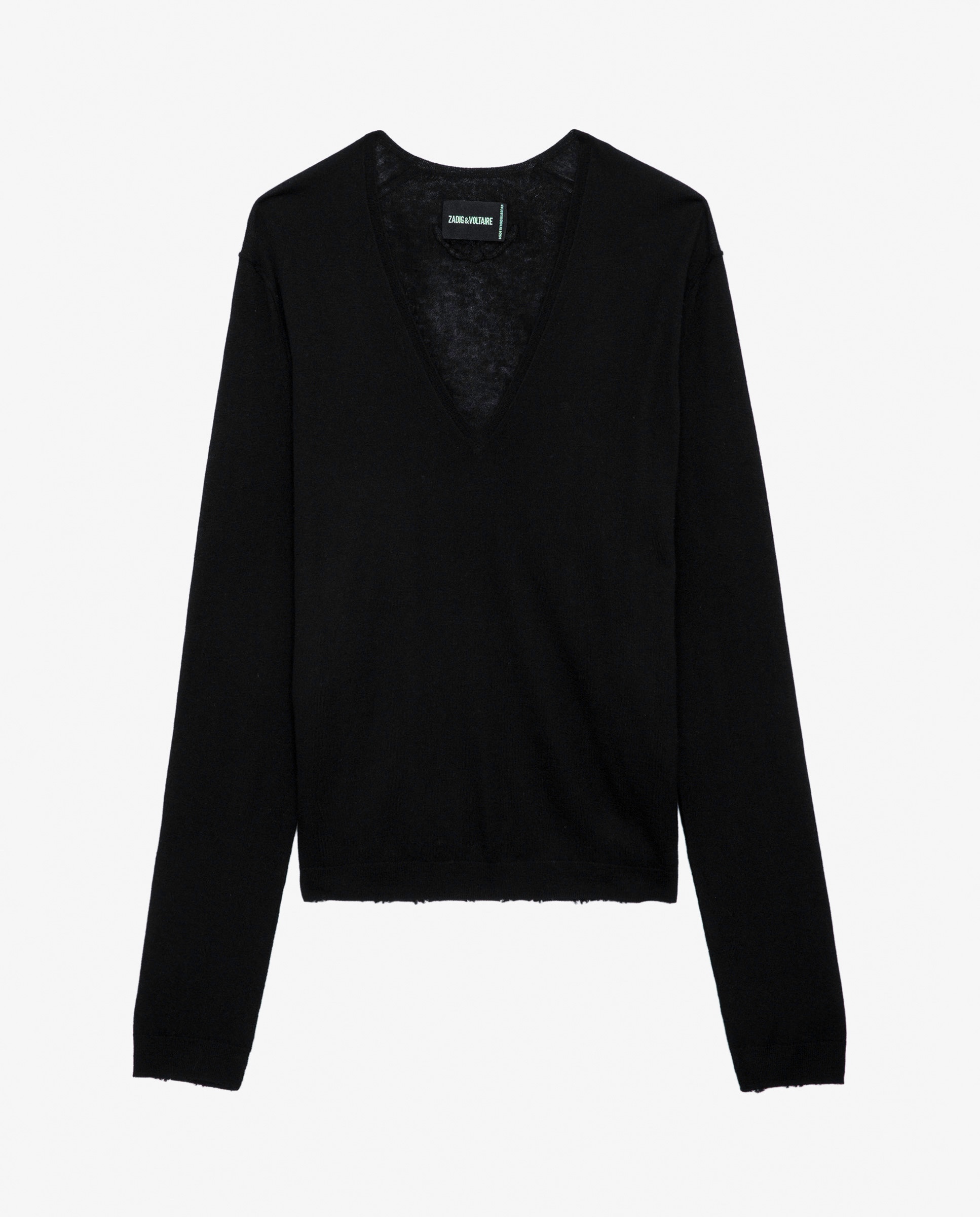 Jersey de mujer 100% cachemira con cuello pico y manga larga - Zadig & Voltaire - Negro Negro-6