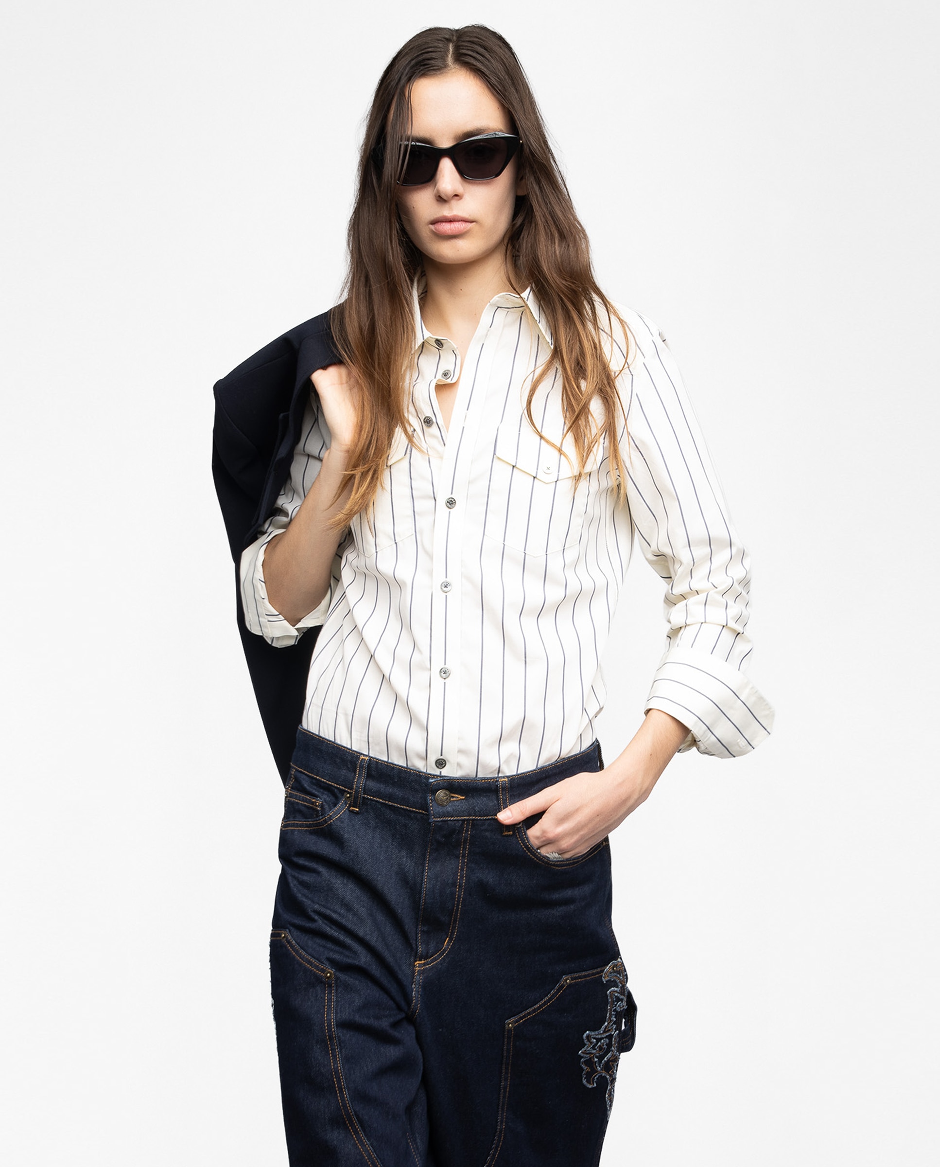 Zadig & Voltaire - Camisa de mujer con manga larga, algodón y cristales en la espalda.
