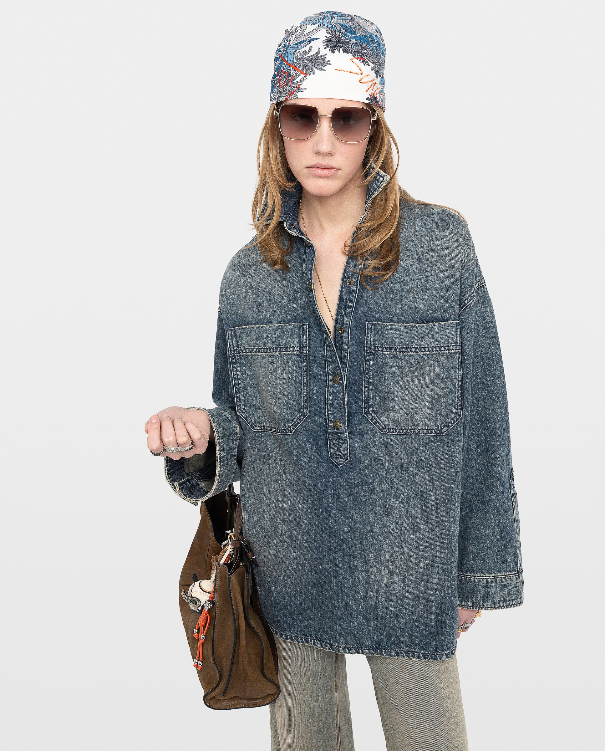 Zadig & Voltaire - Camisa denim de mujer oversize de manga larga.