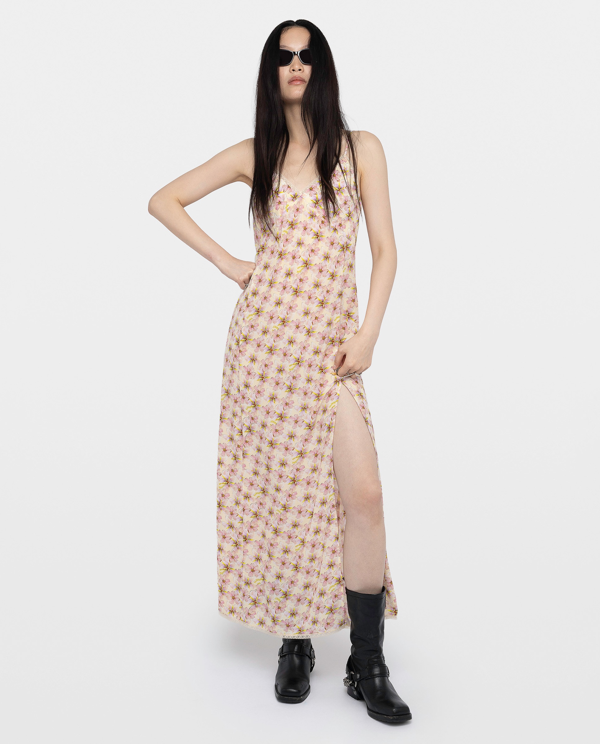 Zadig & Voltaire - Vestido largo estampado con encaje.