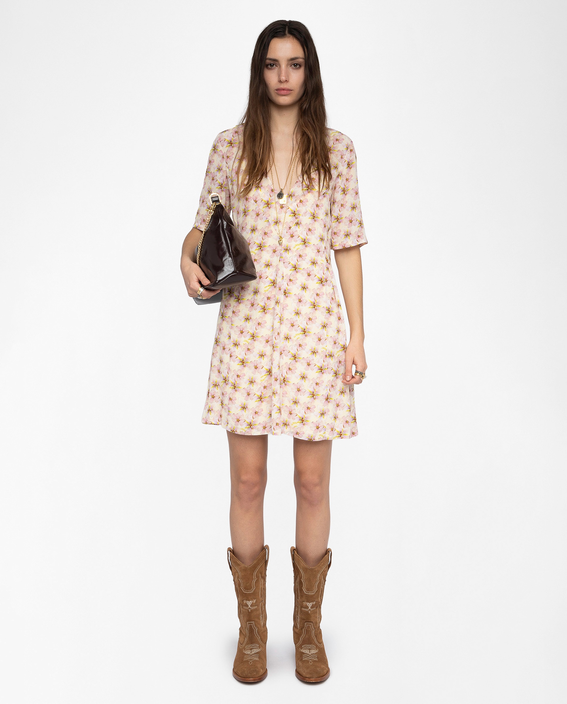 Zadig & Voltaire - Vestido corto con estampado, manga corta y cinturón.