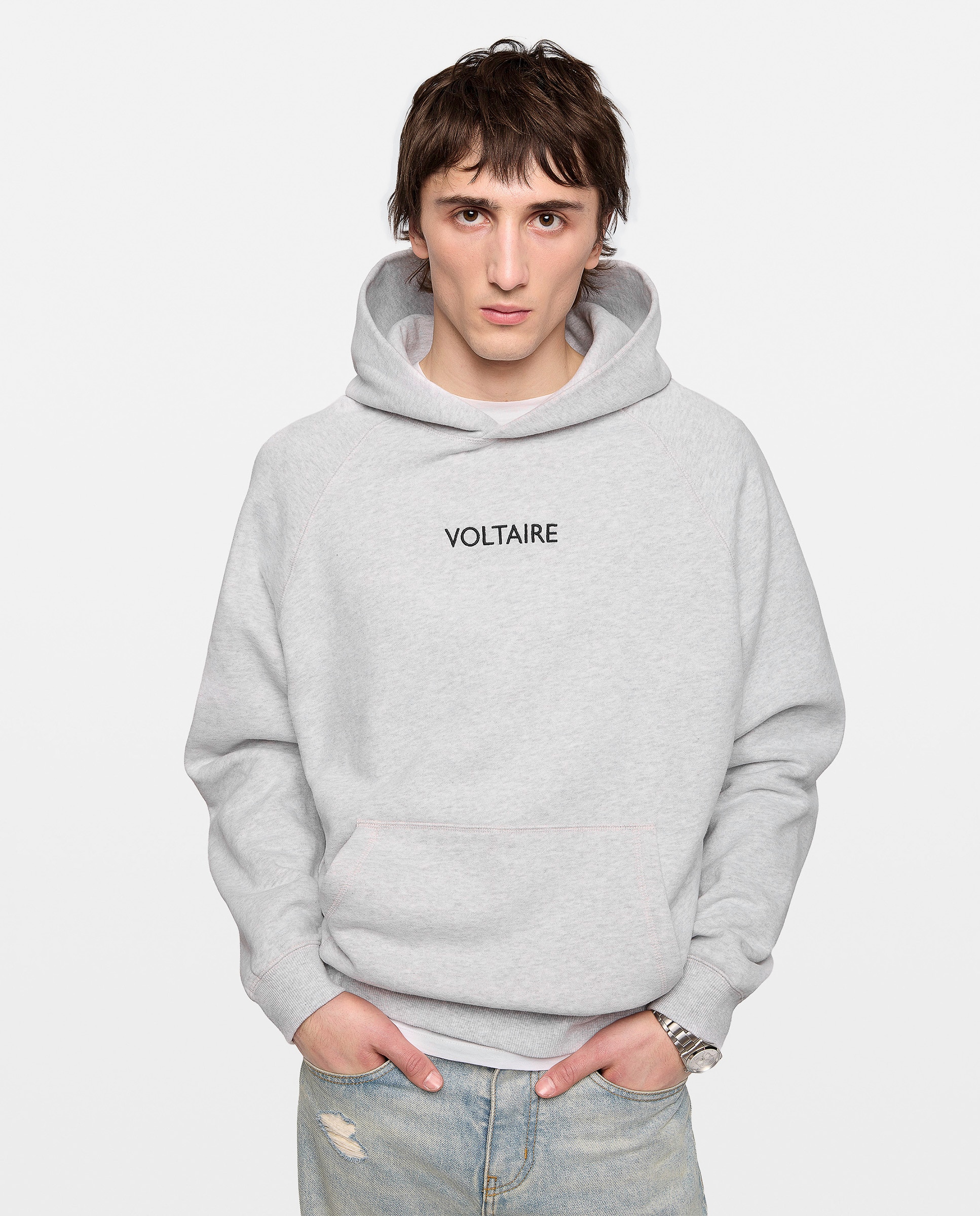Imagen 0 de Sudadera con capucha para hombre de mangas largas, algodón y bolsillos Gris claro