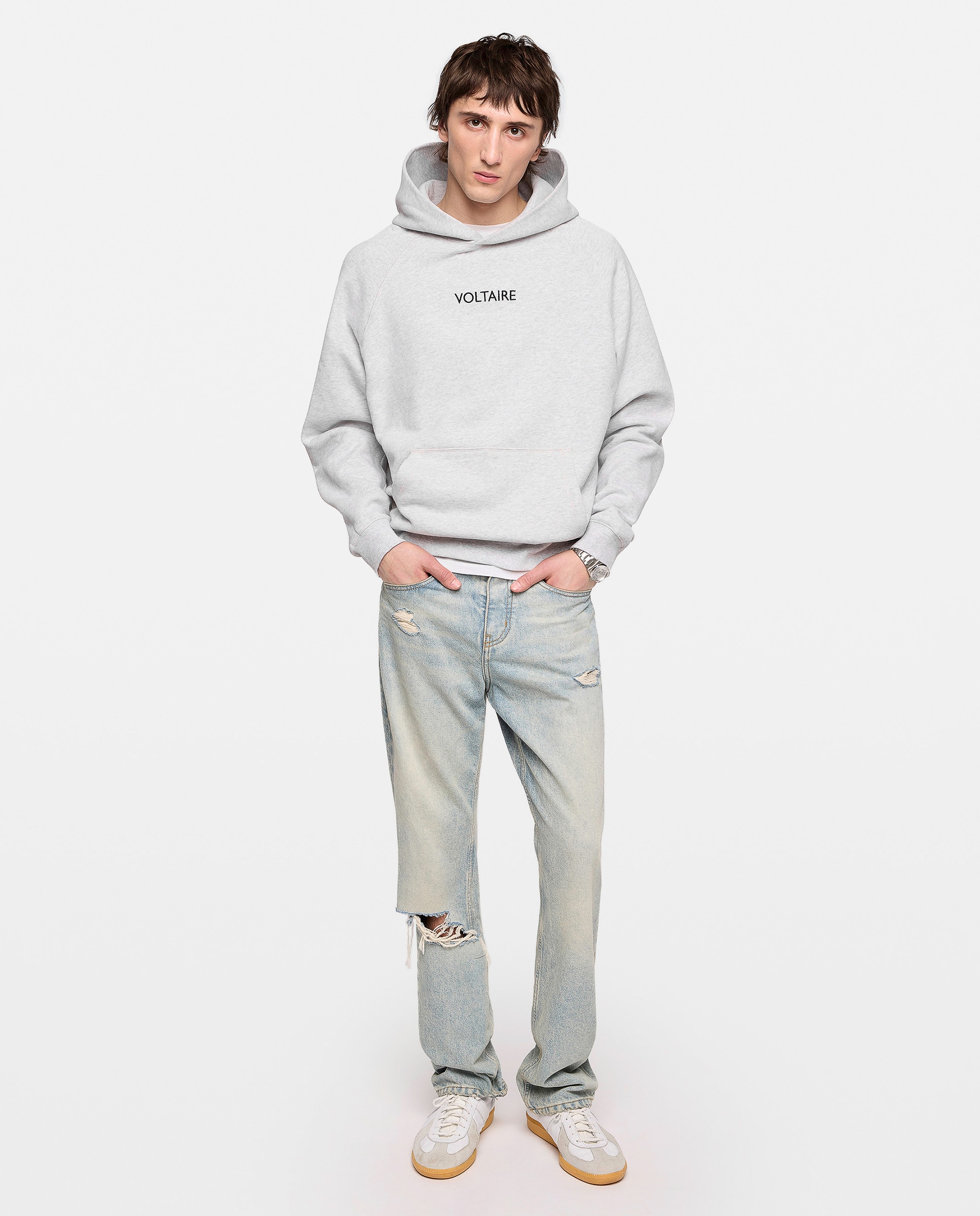 Sudadera con capucha para hombre de mangas largas, algodón y bolsillos - Zadig & Voltaire - Gris claro Gris claro-4